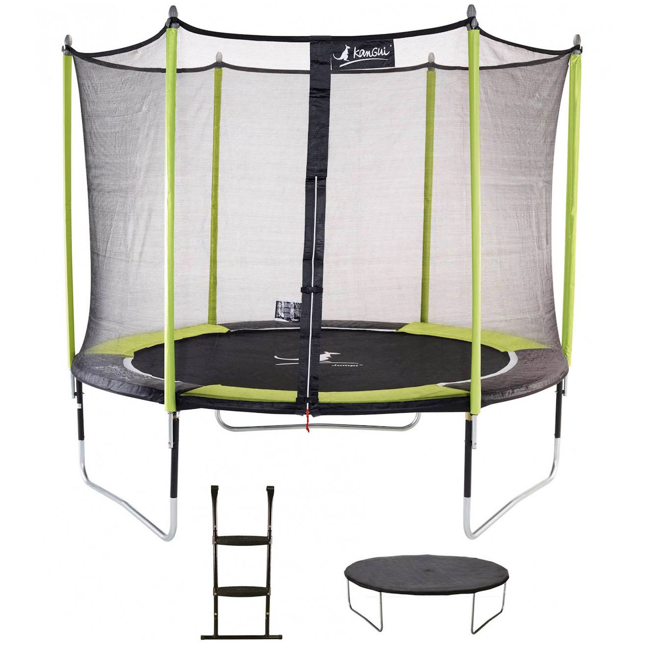 Trampoline De Jardin 305 Cm + Filet De Sécurité + Échelle + Bâche De Protection Jumpi Vert/noir 300 Vert