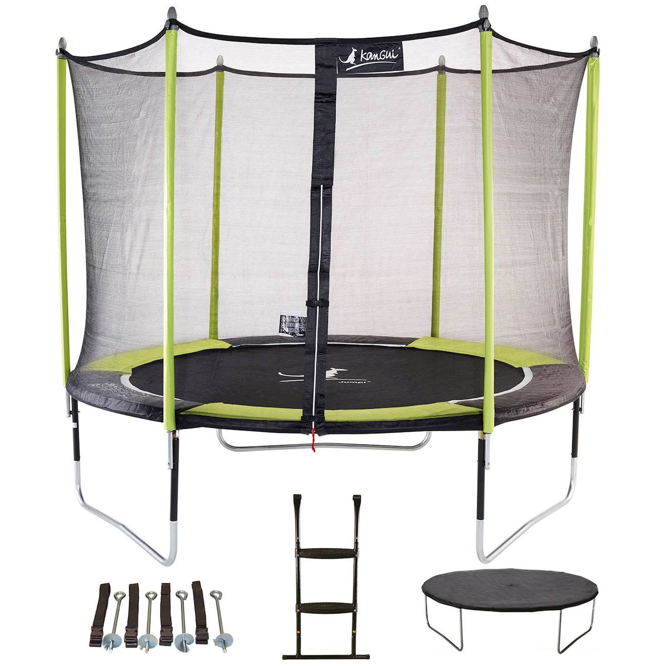 Trampoline De Jardin 305 Cm + Filet De Sécurité + Échelle + Bâche De Protection + Kit D'ancrage Jumpi Vert/noir 300 Vert