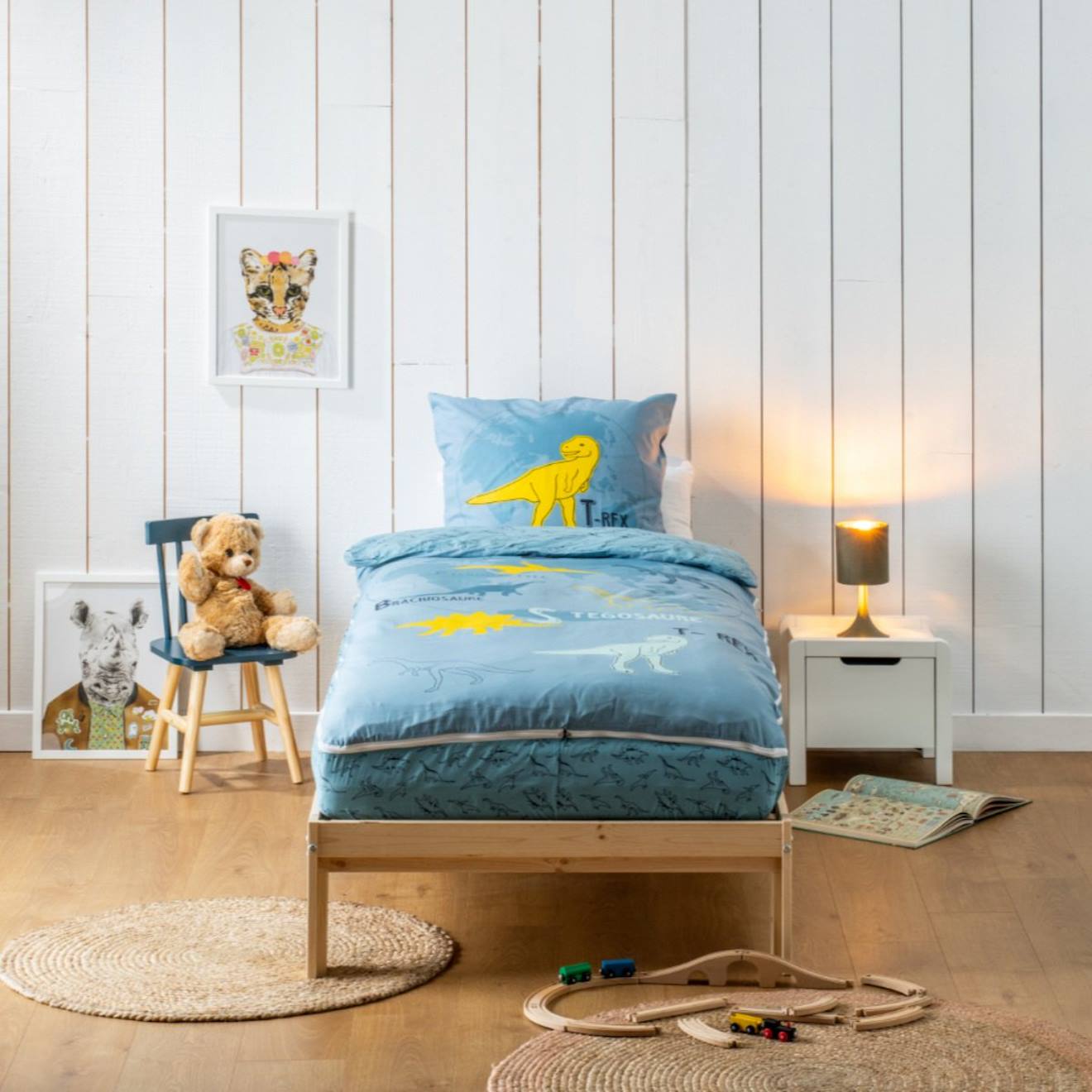 Bleu Calin - Caradou® Rechange Parure De Lit Enfant T-rex Bleu
