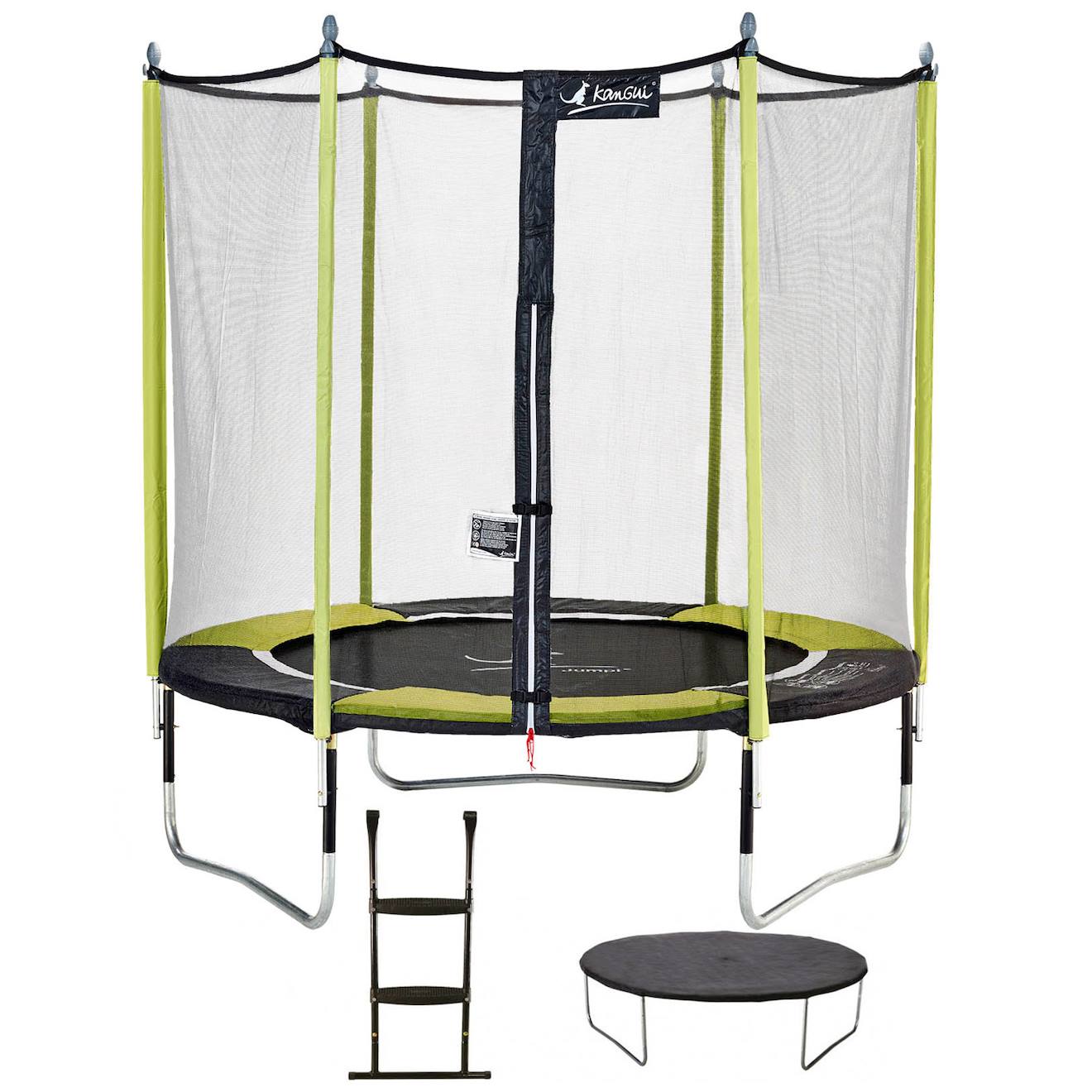 Trampoline De Jardin 244 Cm + Filet De Sécurité + Échelle + Bâche De Protection Jumpi Vert/noir 250 Vert