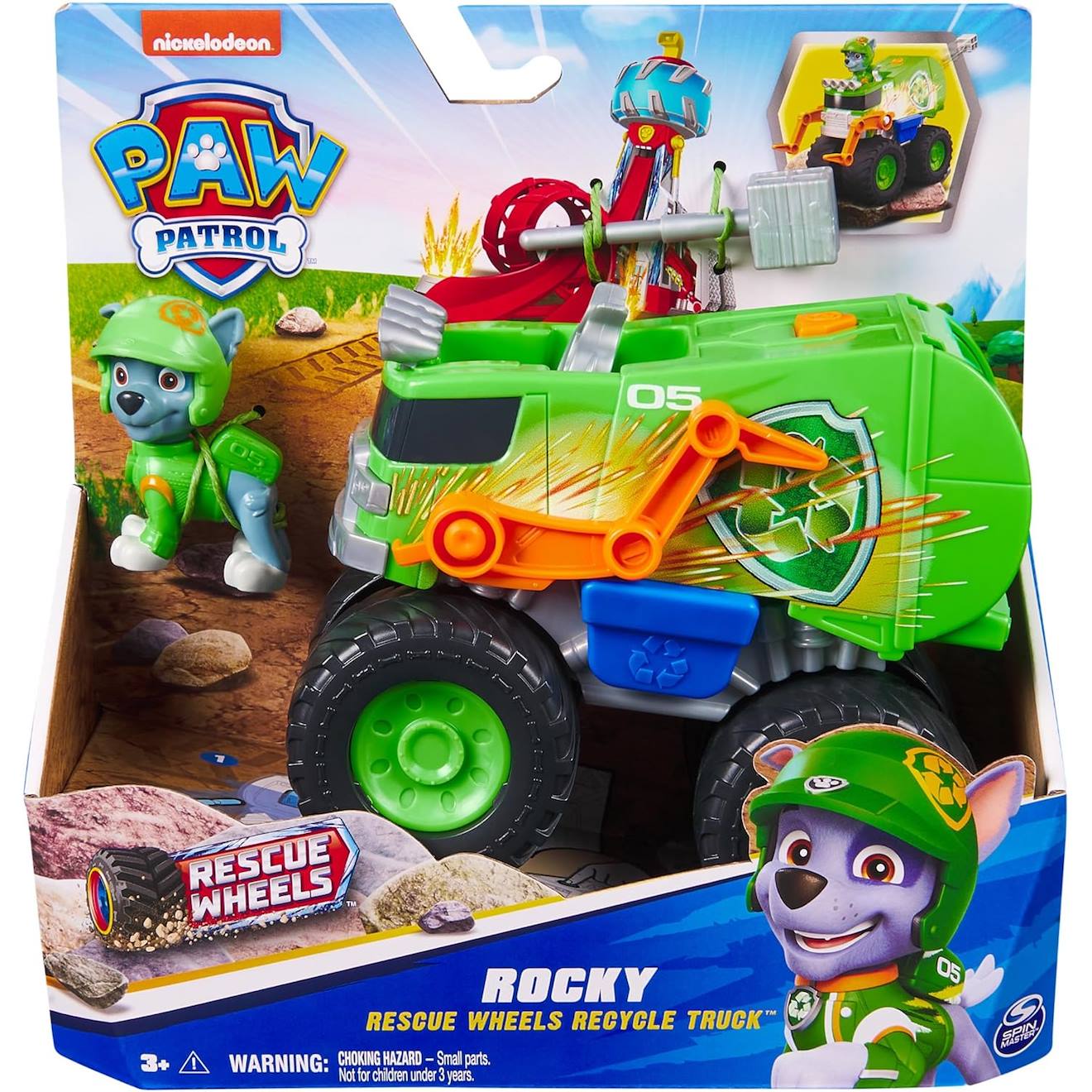 Paw Patrol - Pat Patrouille - Véhicule + Figurine Rocky Rescue Wheels Vert