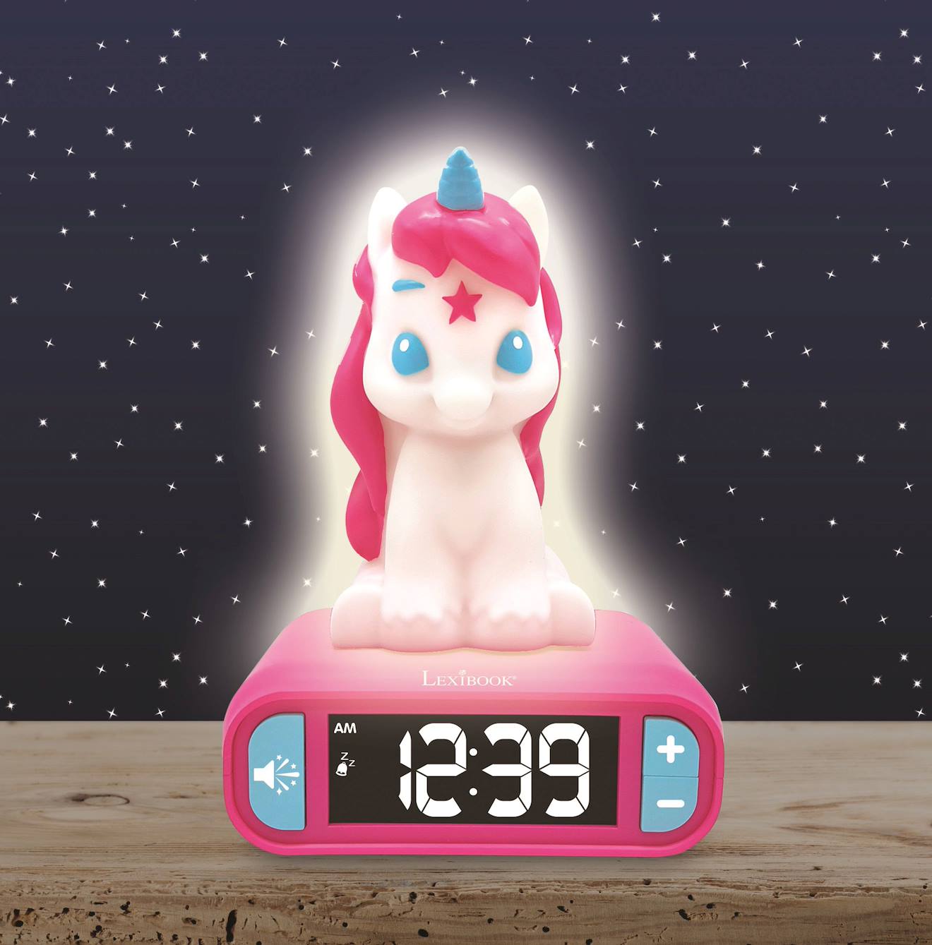 SOCICO Réveil analogique pour enfant - Design licorne - Silencieux - Sans tic-tac - Mignon - Pêche - Avec lumière colorée - Volume réglable (rose pâle