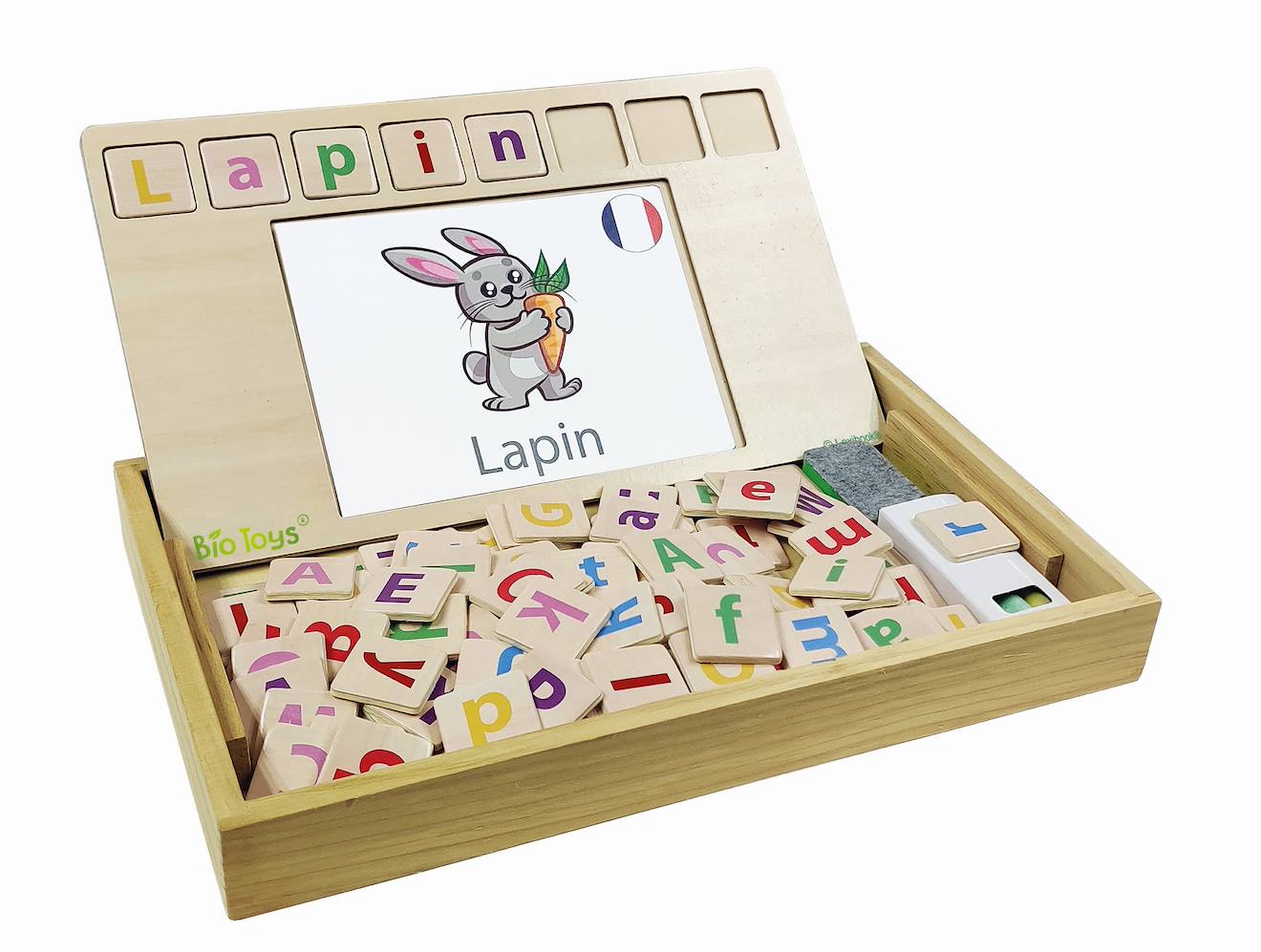 Bio toys l’ecole des mots bilingue français- anglais - jeu en bois - beige
