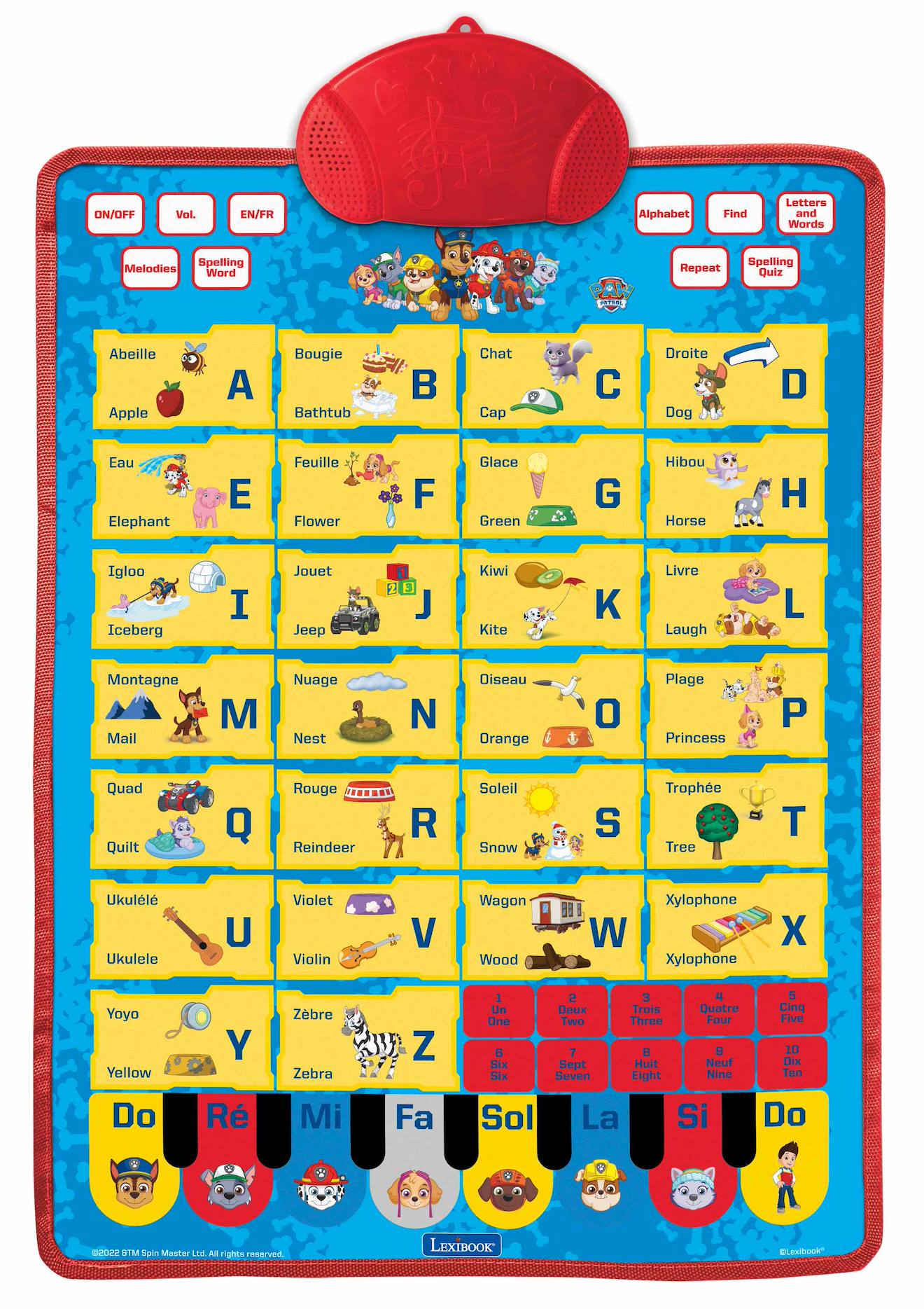 Mon Poster Pat Patrouille Abécédaire Éducatif Parlant Bilingue Français/anglais Bleu