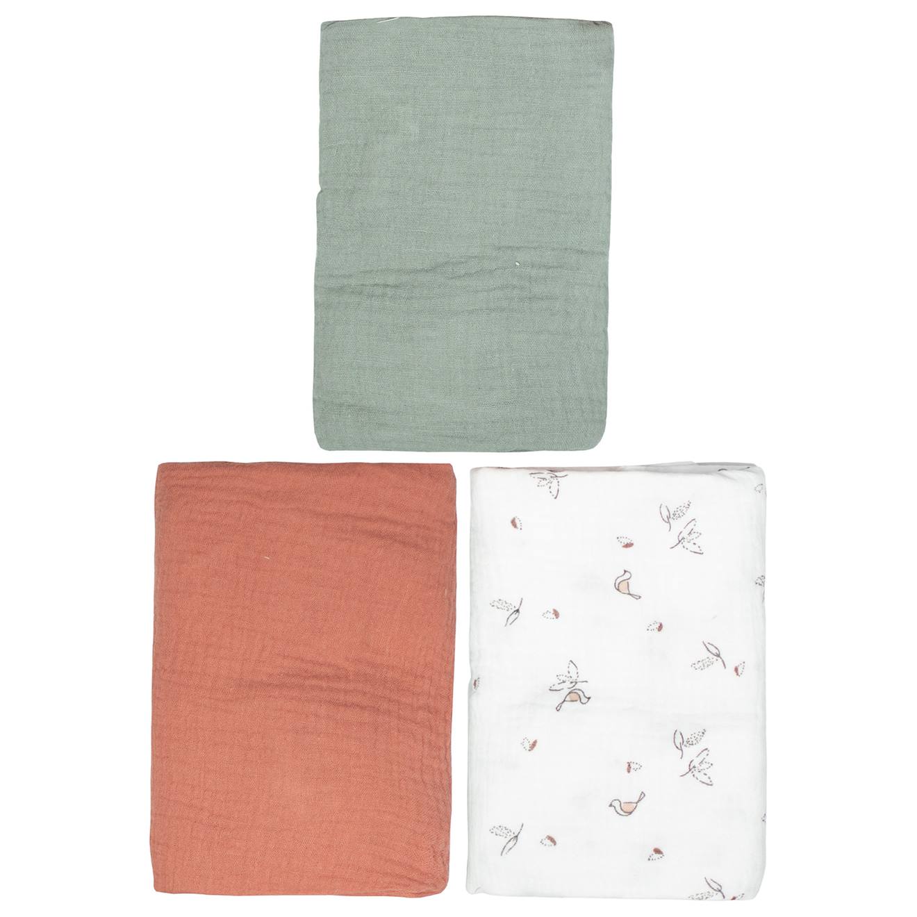 Lot De 3 Draps Housses Couffin En Gaze De Coton Melody Melody, Blanc Imprimé Minimali
