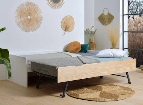 Lit banquette gigogne landes Blanc & bois massif+Flanelle et bois massif+Kaki et bois massif 2 - vertbaudet enfant 