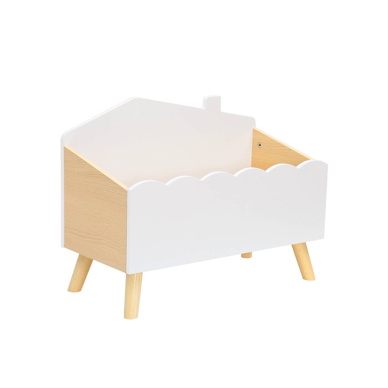 Coffre À Jouets Enfant Effet Bois Azur Blanc