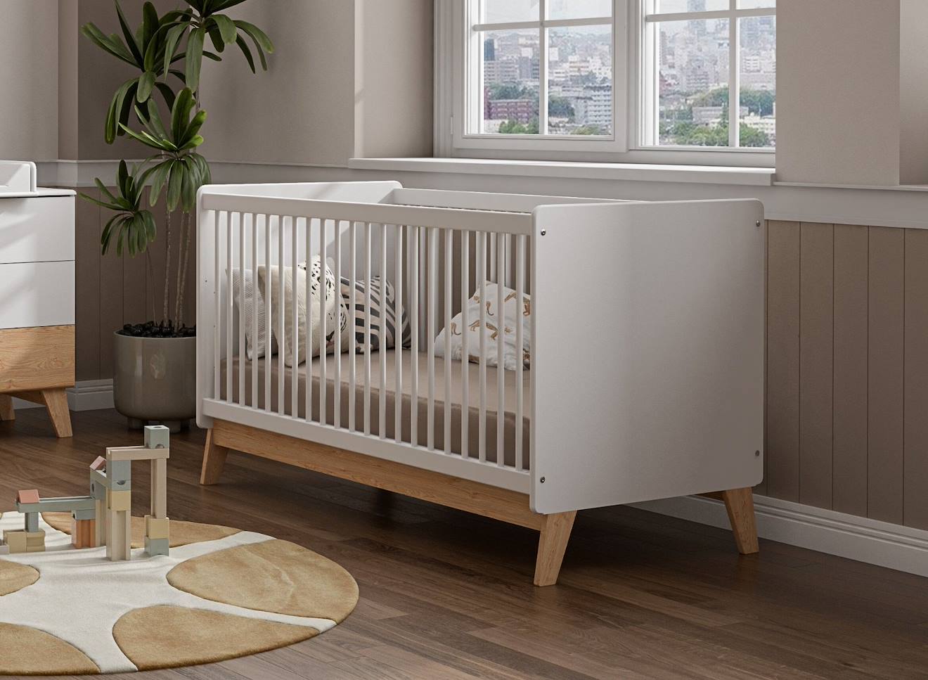 Lit Bébé Évolutif Equilibre Blanc & Bois