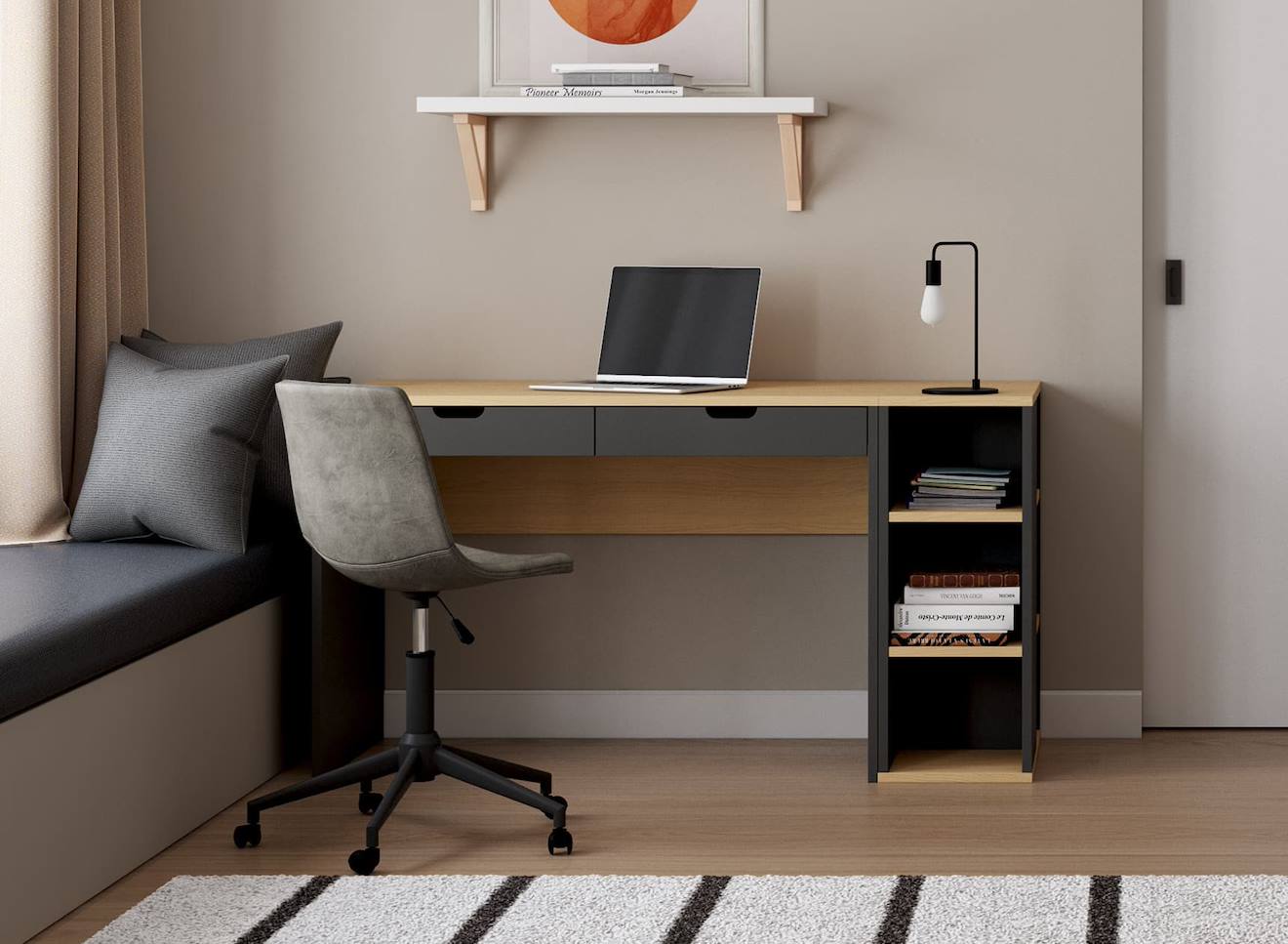 Bureau Avec Caisson Milor Anthracite & Bois