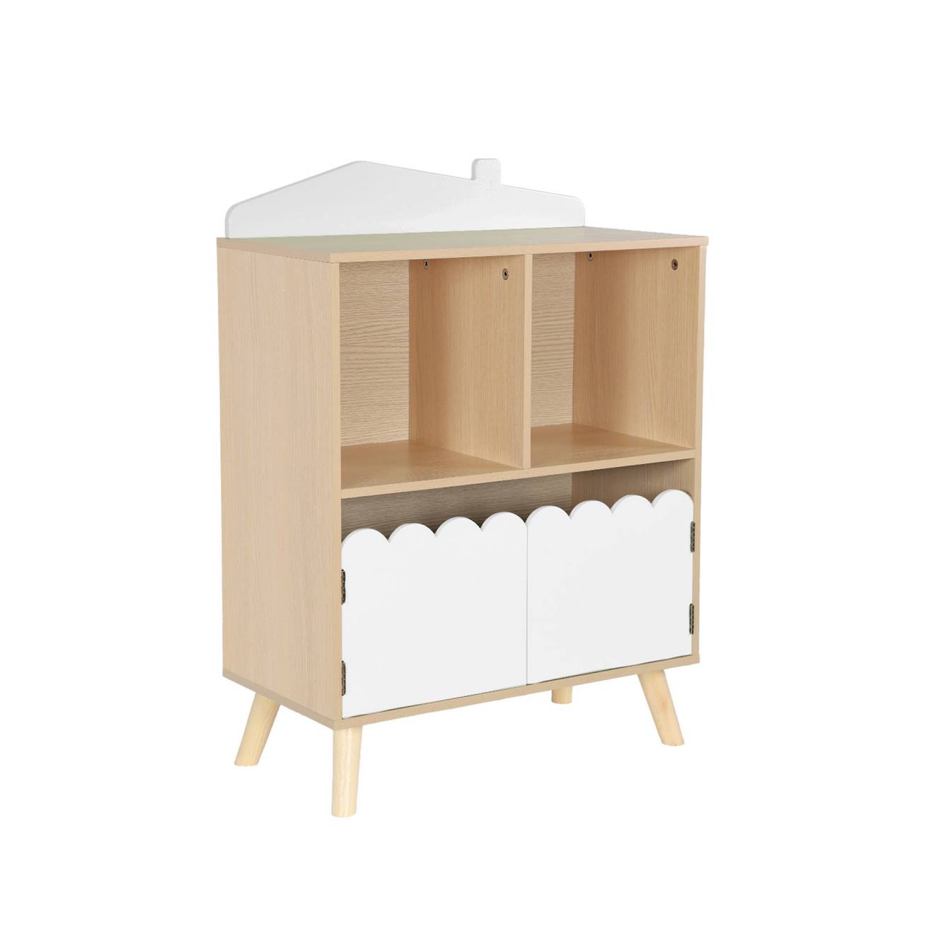 Bibliothèque Enfant Décor Bois 2 Étagères 2 Portes Azur Blanc