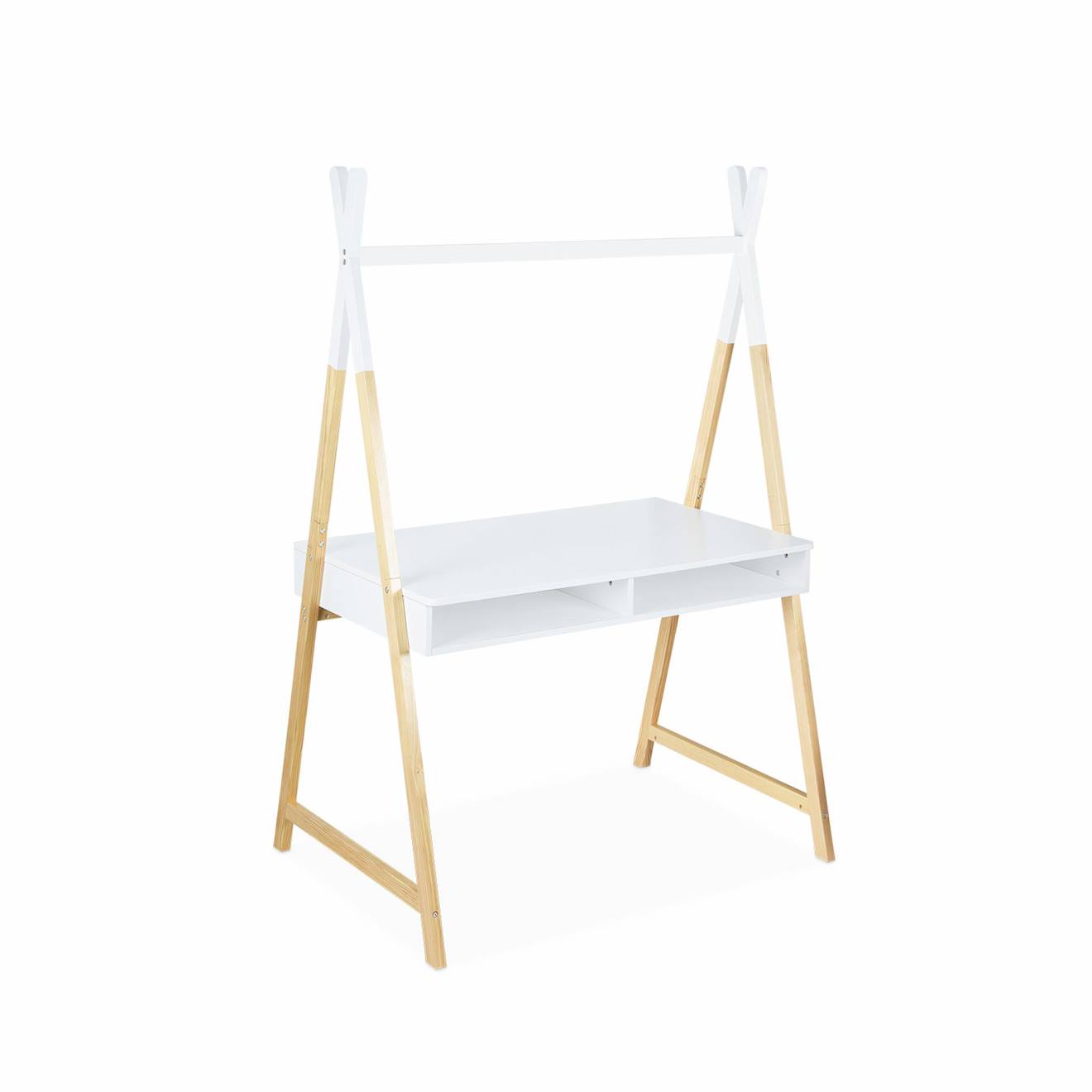 Bureau Tipi Enfant Bois De Sapin 2 Casiers Tobias Blanc