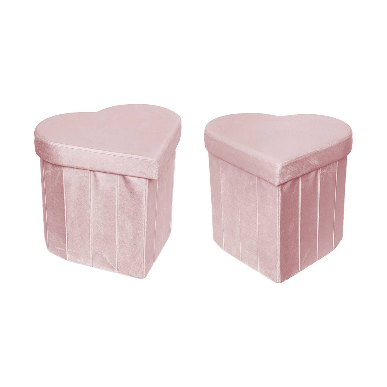 Tabouret-coffre Pliant Pour Enfant Velours Coeur (lot De 2) Joy Rose