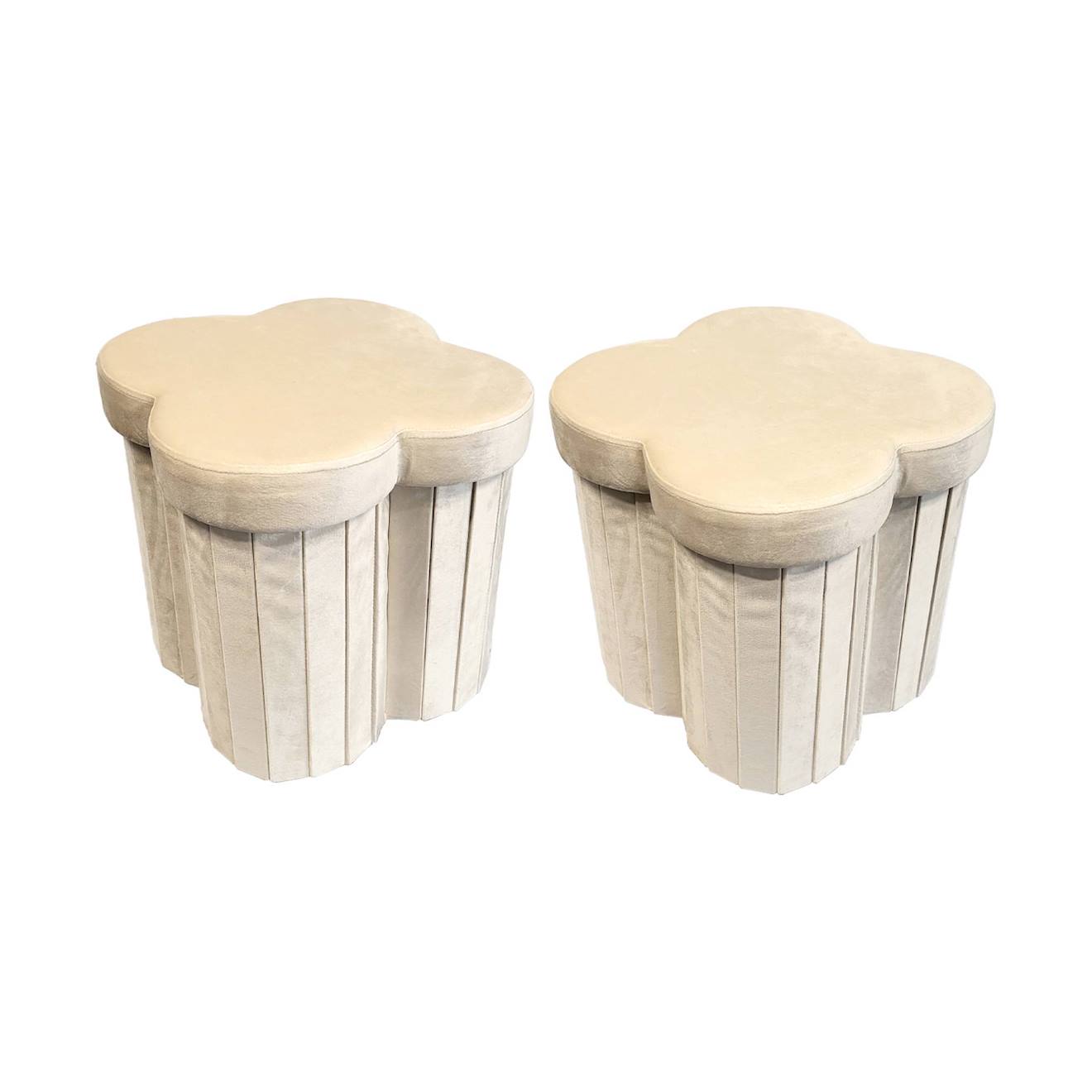 Tabouret-coffre Pour Pliant Pour Enfant Velours Fleur (lot De 2) Daphné Beige