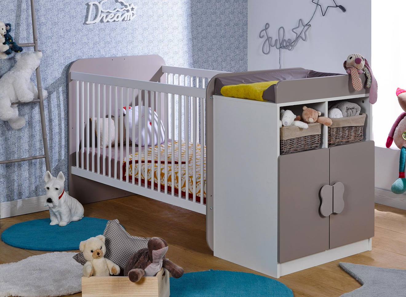 Lit Bébé Évolutif Combiné Madrid Blanc & Lin