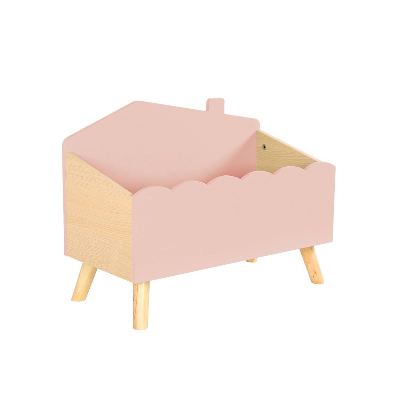 Coffre À Jouets Enfant Effet Bois Azur Rose