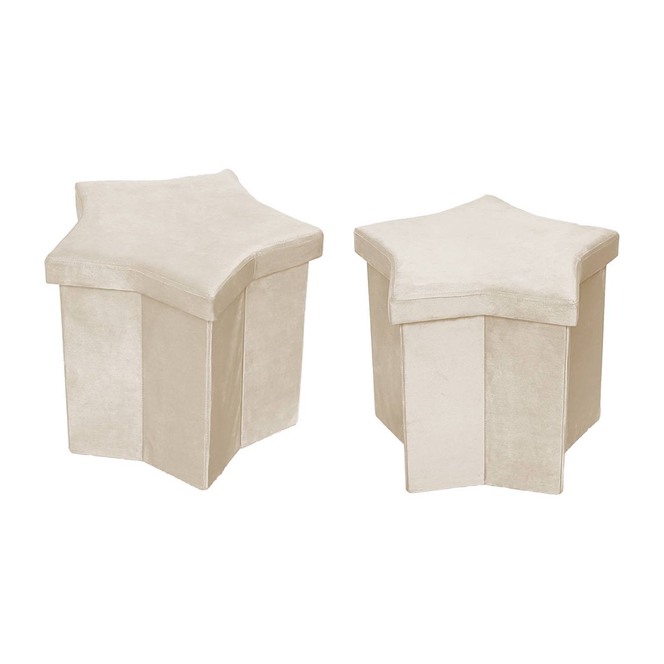 Tabouret-coffre Pliant Pour Enfant Velours Étoile (lot De 2) Orion Beige
