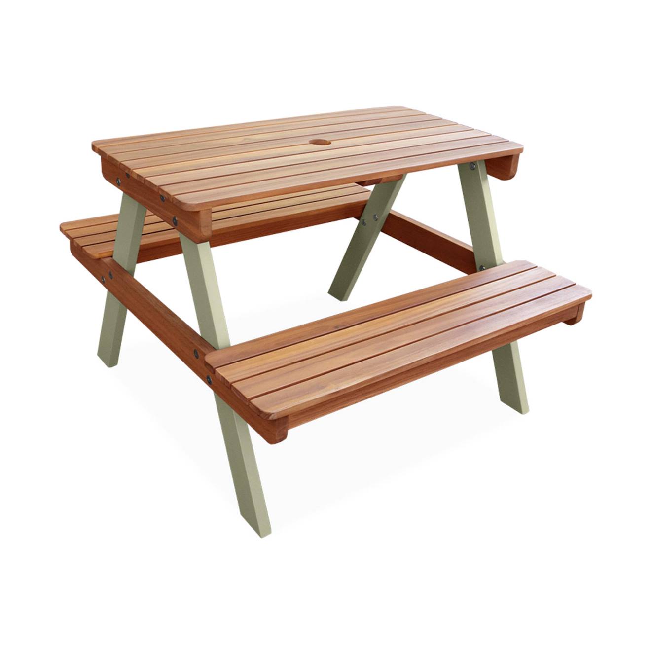 Table De Pique-nique, Salon De Jardin Enfant Bois D'acacia 2 Places Caroline Vert De Gris