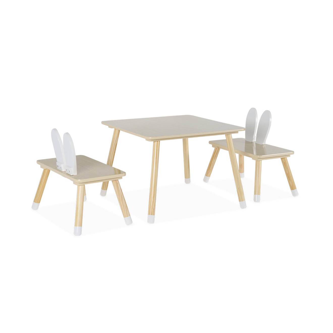 Table Enfant Décor Bois 2 Chaises Forme Lapin Ben Blanc
