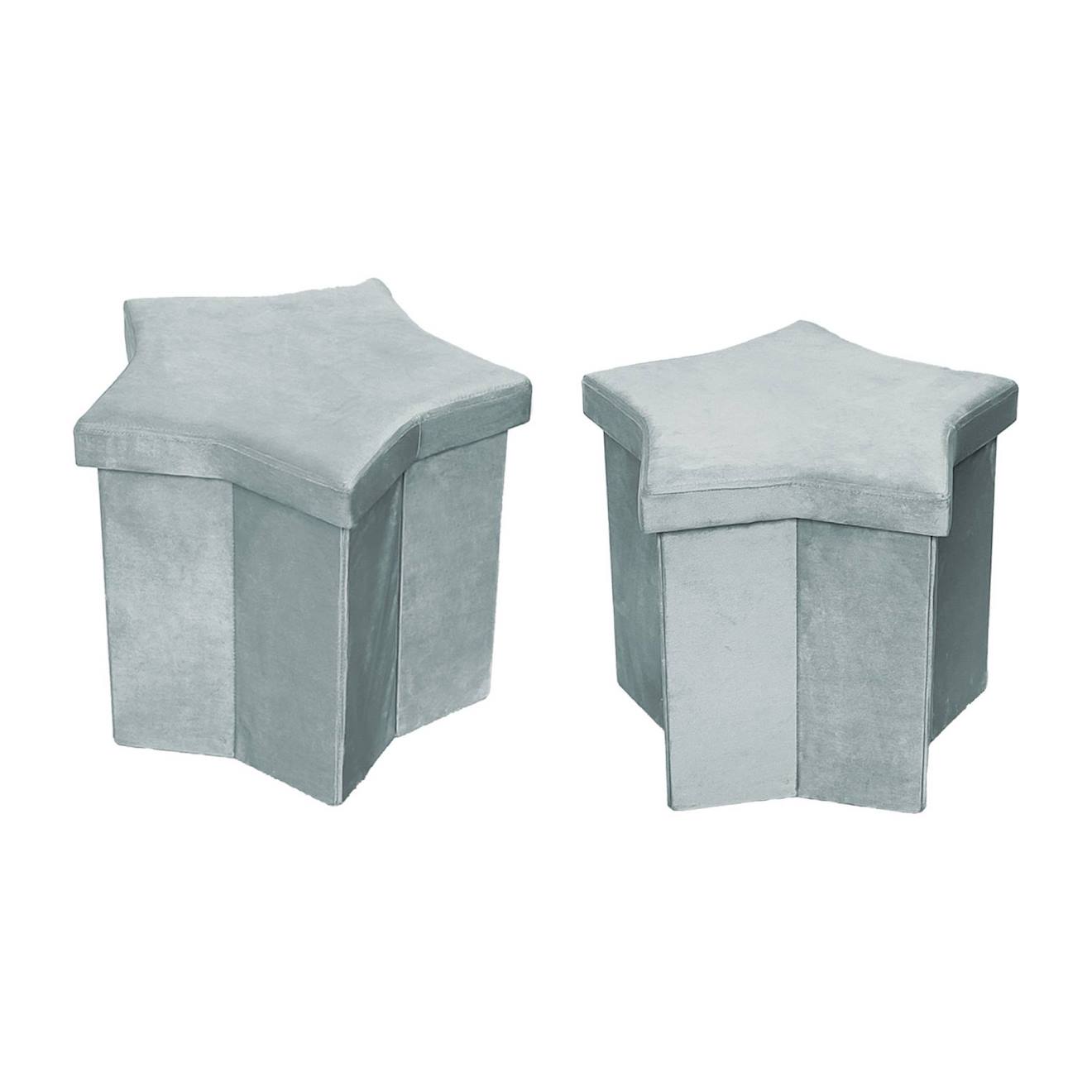 Tabouret-coffre Pliant Pour Enfant Velours Étoile (lot De 2) Orion Gris