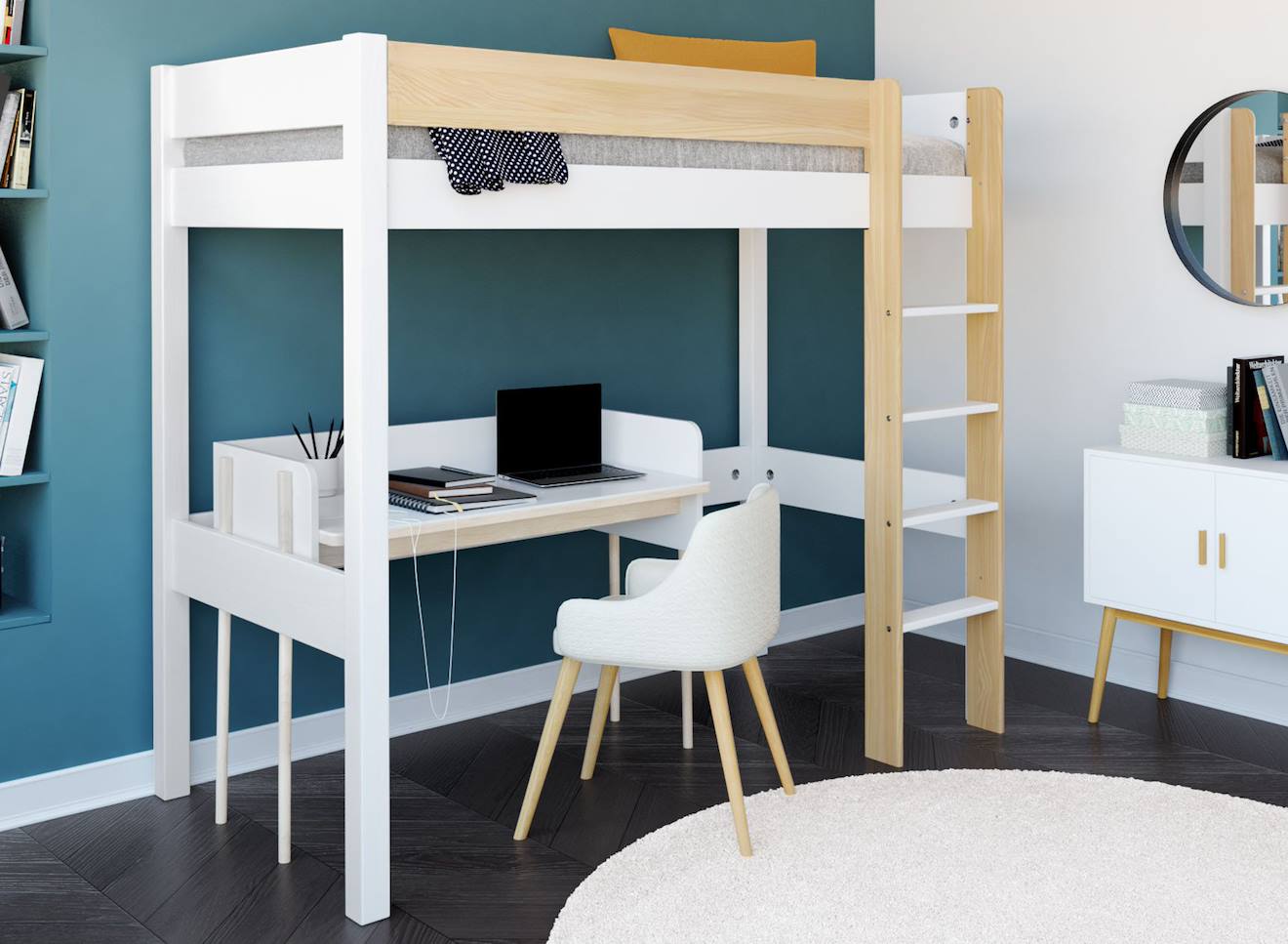 Lit Mezzanine Landes Blanc & Bois Massif