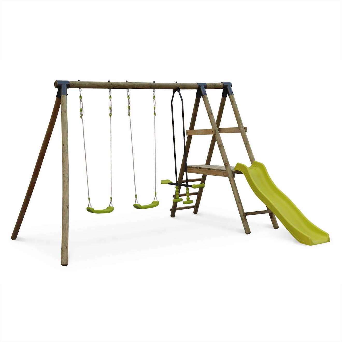 Aire De Jeux Toboggan, Face-à-face, 2 Balançoires Marin Vert