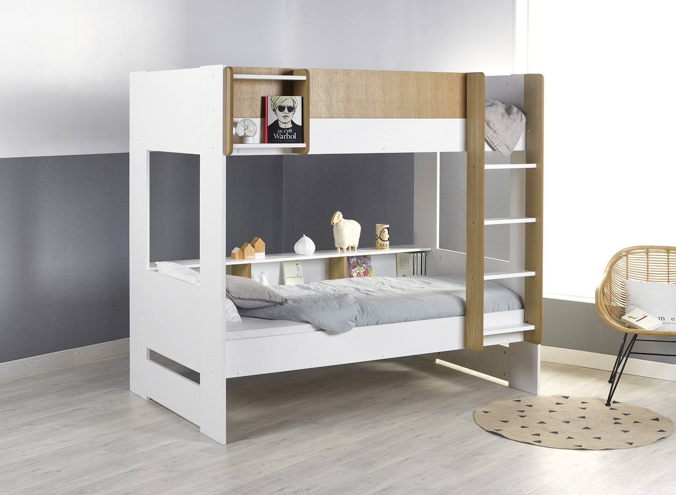 Lit Superposé Opus Blanc Et Bois