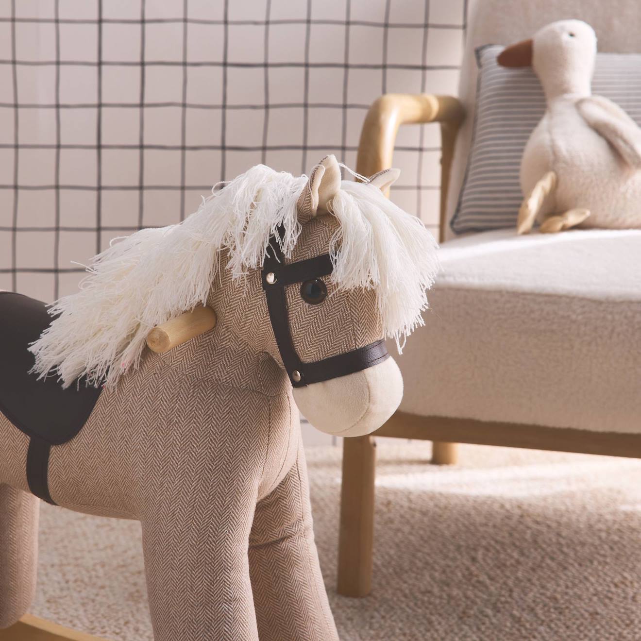 Cheval à Bâton TE-Trend Avec Son - 95cm - Hobby Horse En Bois Et Peluche Pour Enfants