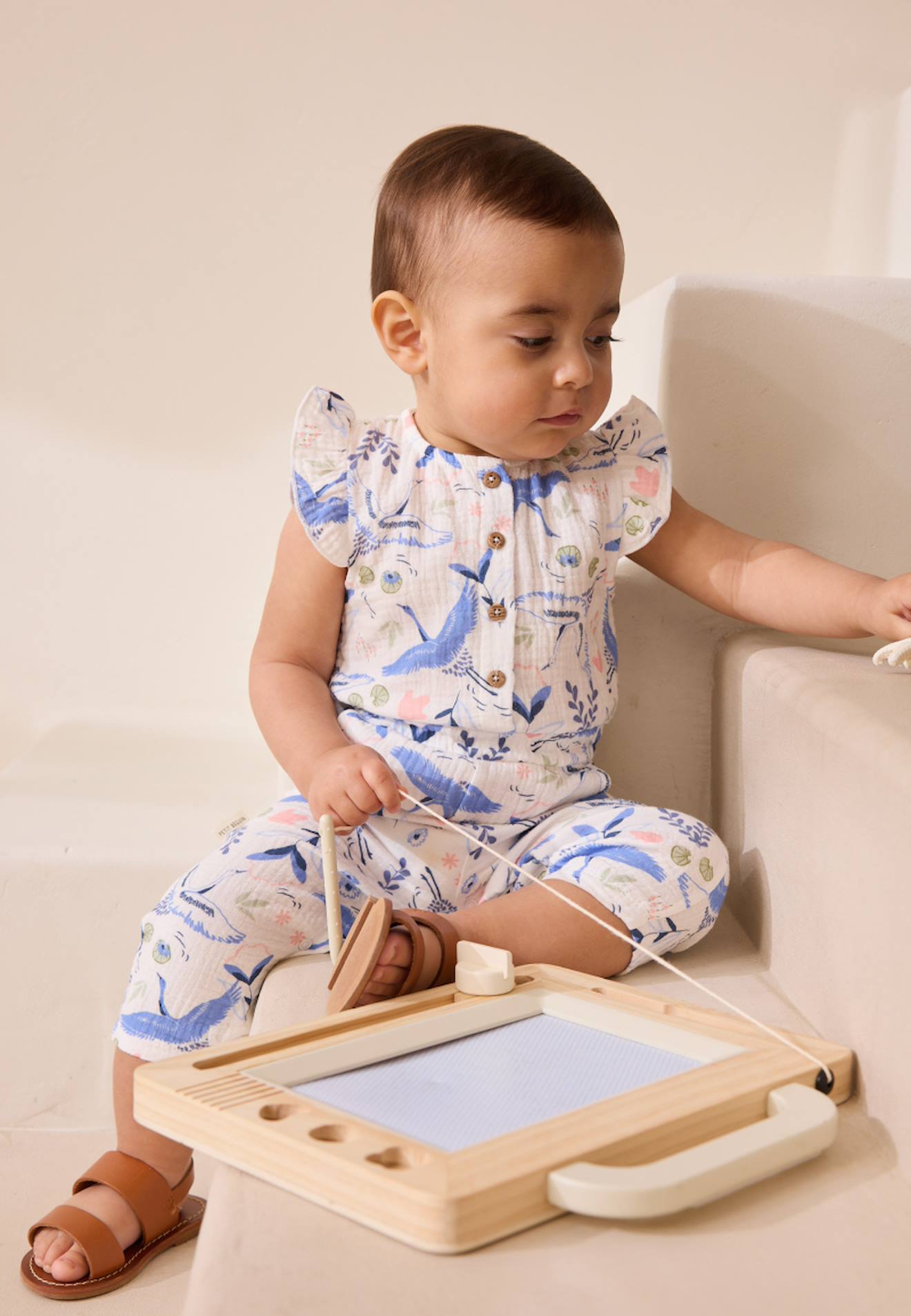Combinaison Bébé En Gaze De Coton Tiana Ecru