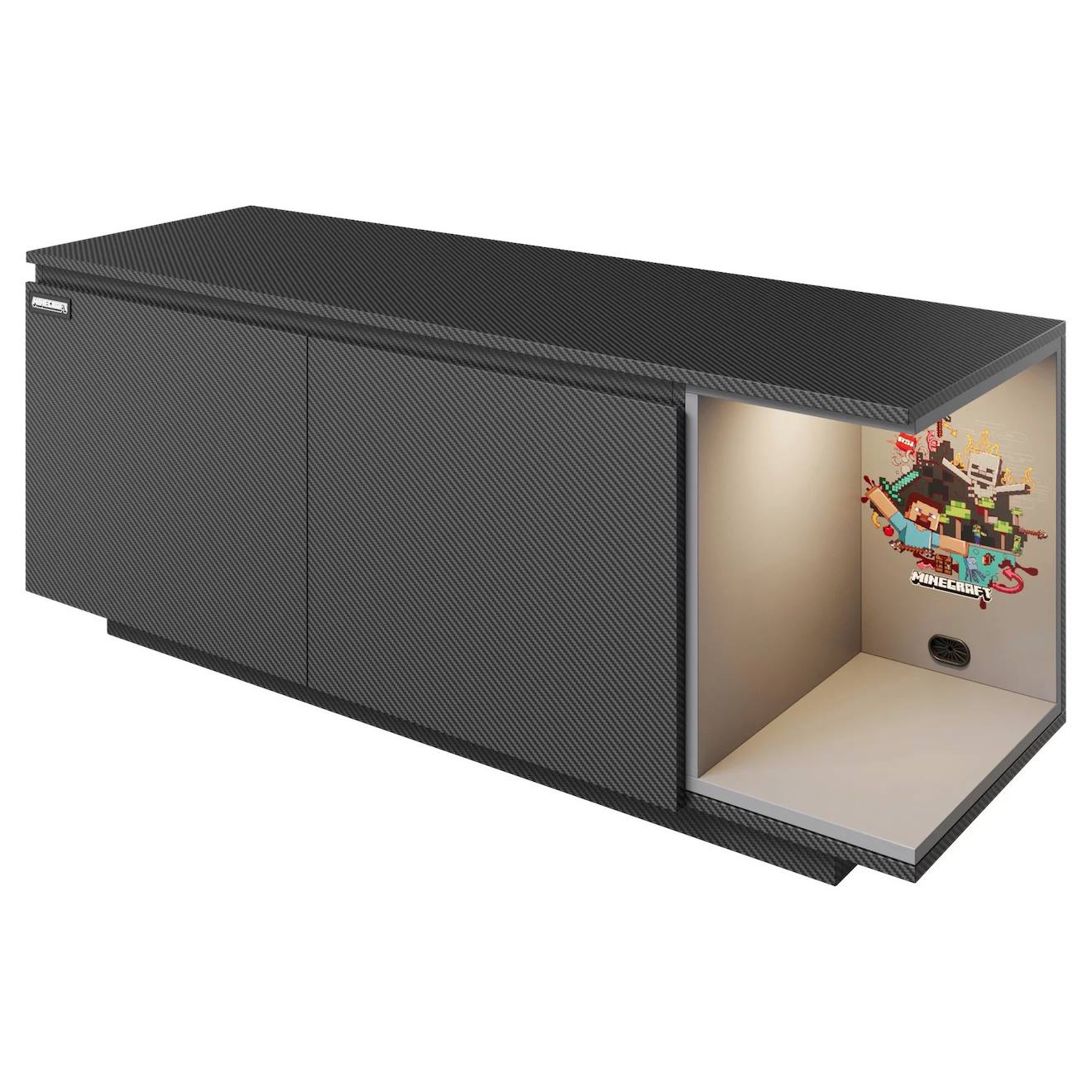 Meuble Tv Minecraft 2 Portes Et Compartiment Avec Éclairage Led Carbone Noir