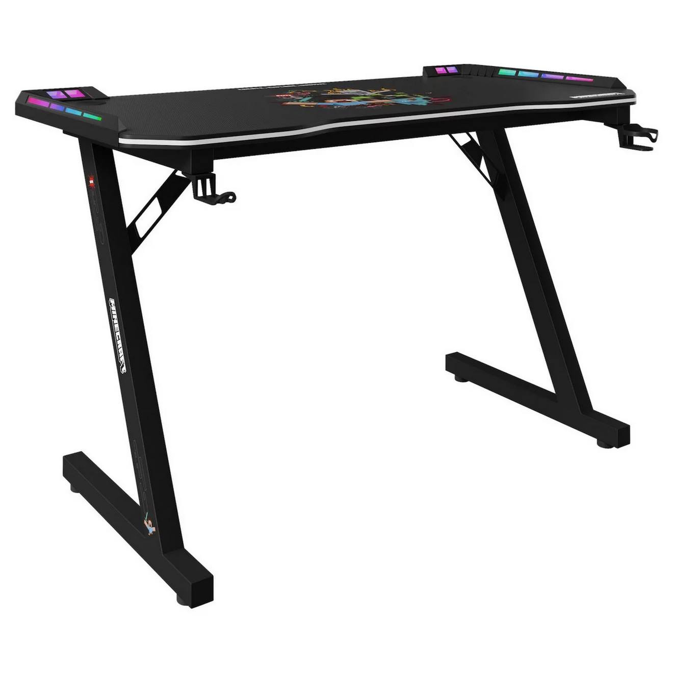 Bureau Gaming Avec Led Et Support Rabattable Pour Casque Et Gobelet Noir - Minecraft