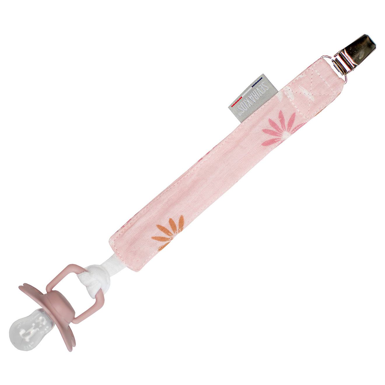 Attache Tétine En Gaze De Coton Lla Rosella Imprimé Floral, Rose