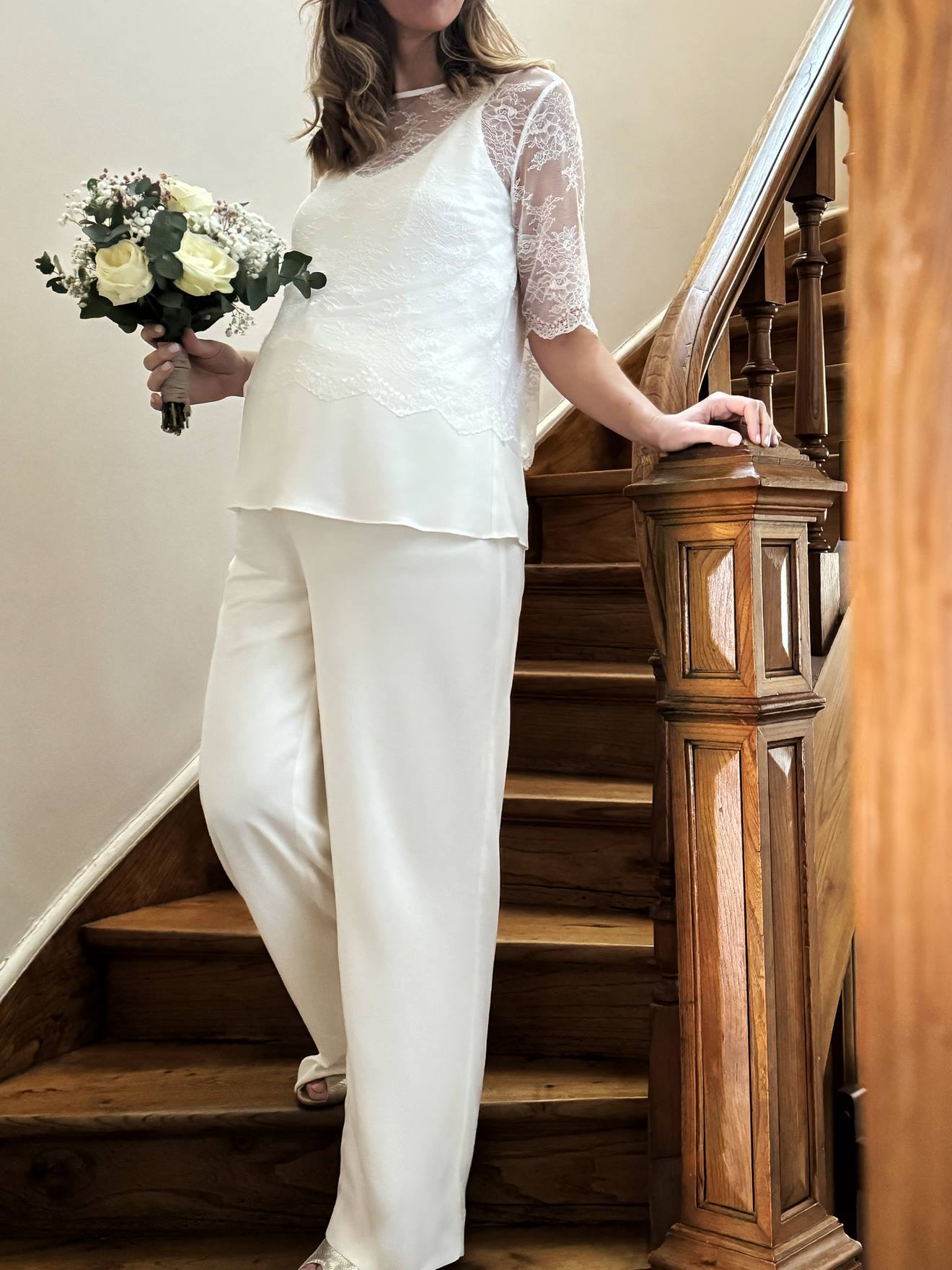 Pantalon large en crêpe collection mariage écru