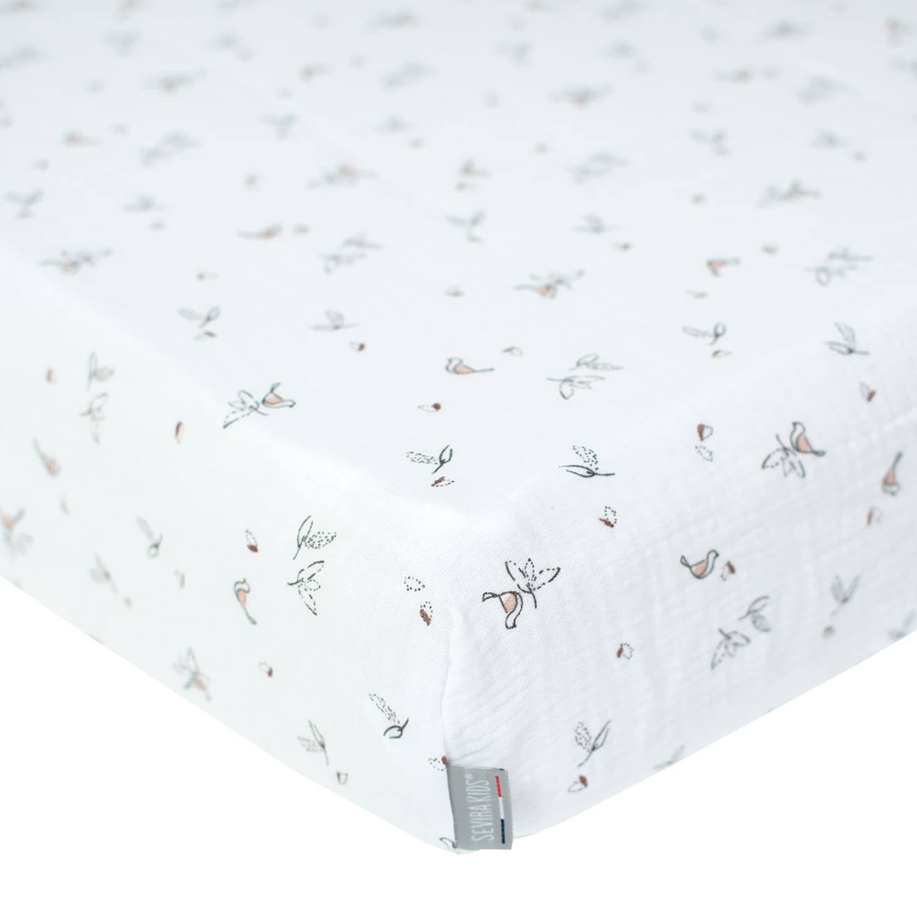 Drap-housse En Gaze De Coton Melody Melody, Blanc Imprimé Minimali