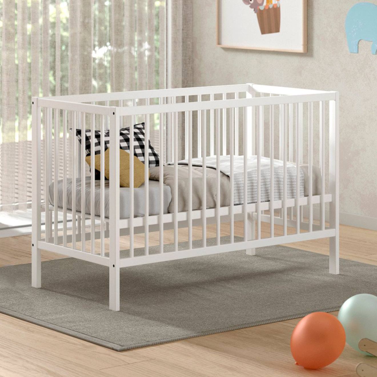 Lit Bébé Sommier Réglable En Hauteur Hêtre Massif Naturel Paola Blanc