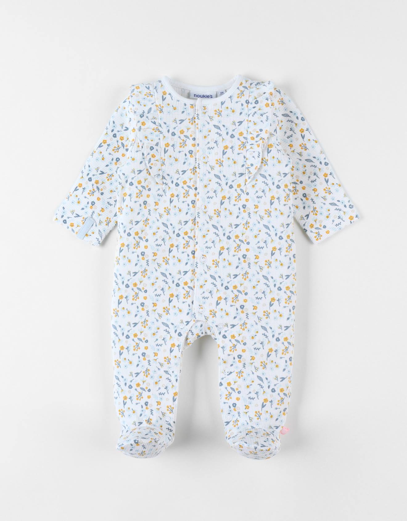 Pyjama 1 Pièce Fleuri En Jersey Gaufré Bleu