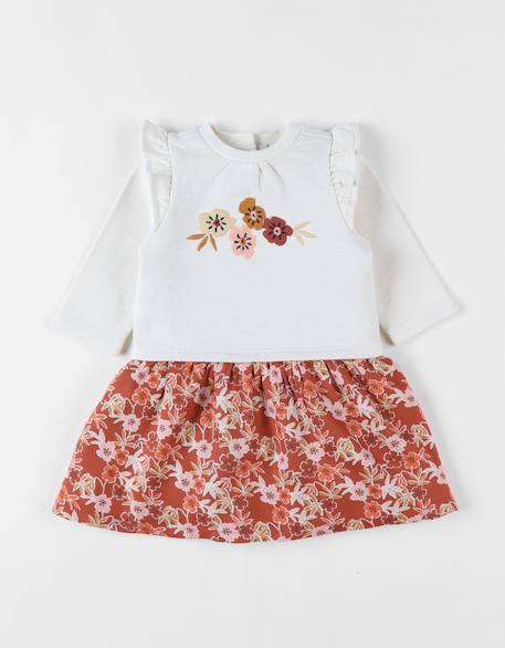 Bébé-Robe bi-matière fleurs
