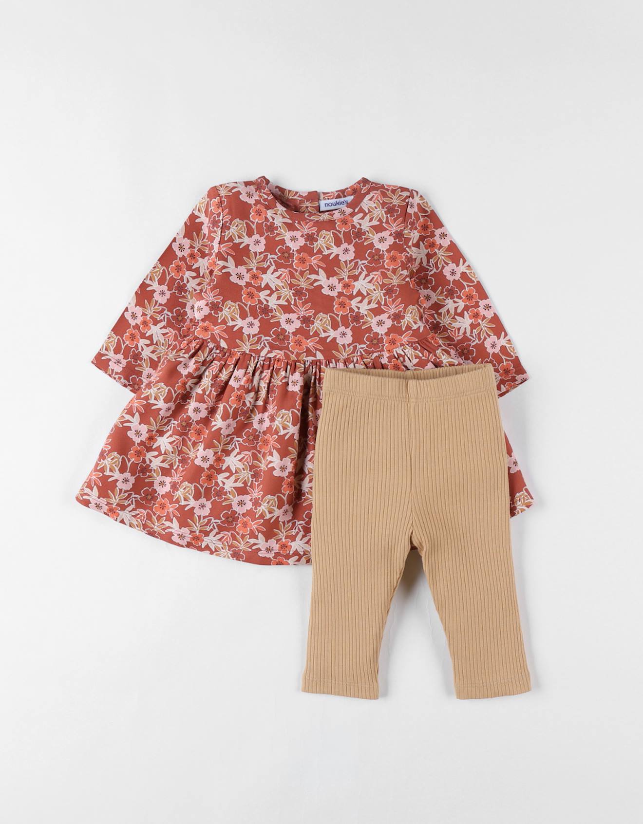 Ensemble Robe+ Legging Jersey Côtelé Beige