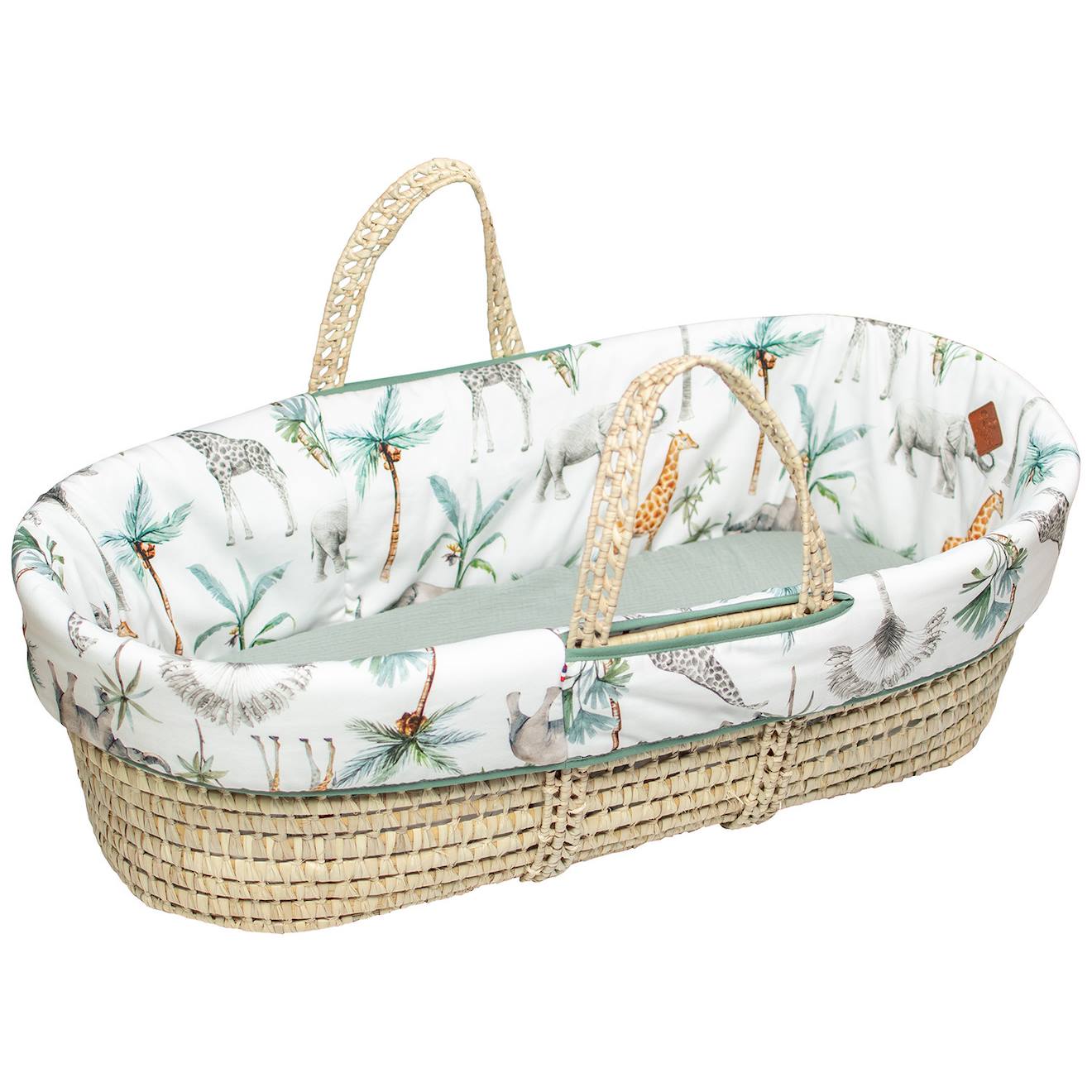 Couffin Bébé Avec Matelas Habillage Et Drap Housse Safari Safari, Vert, Gris, Blanc