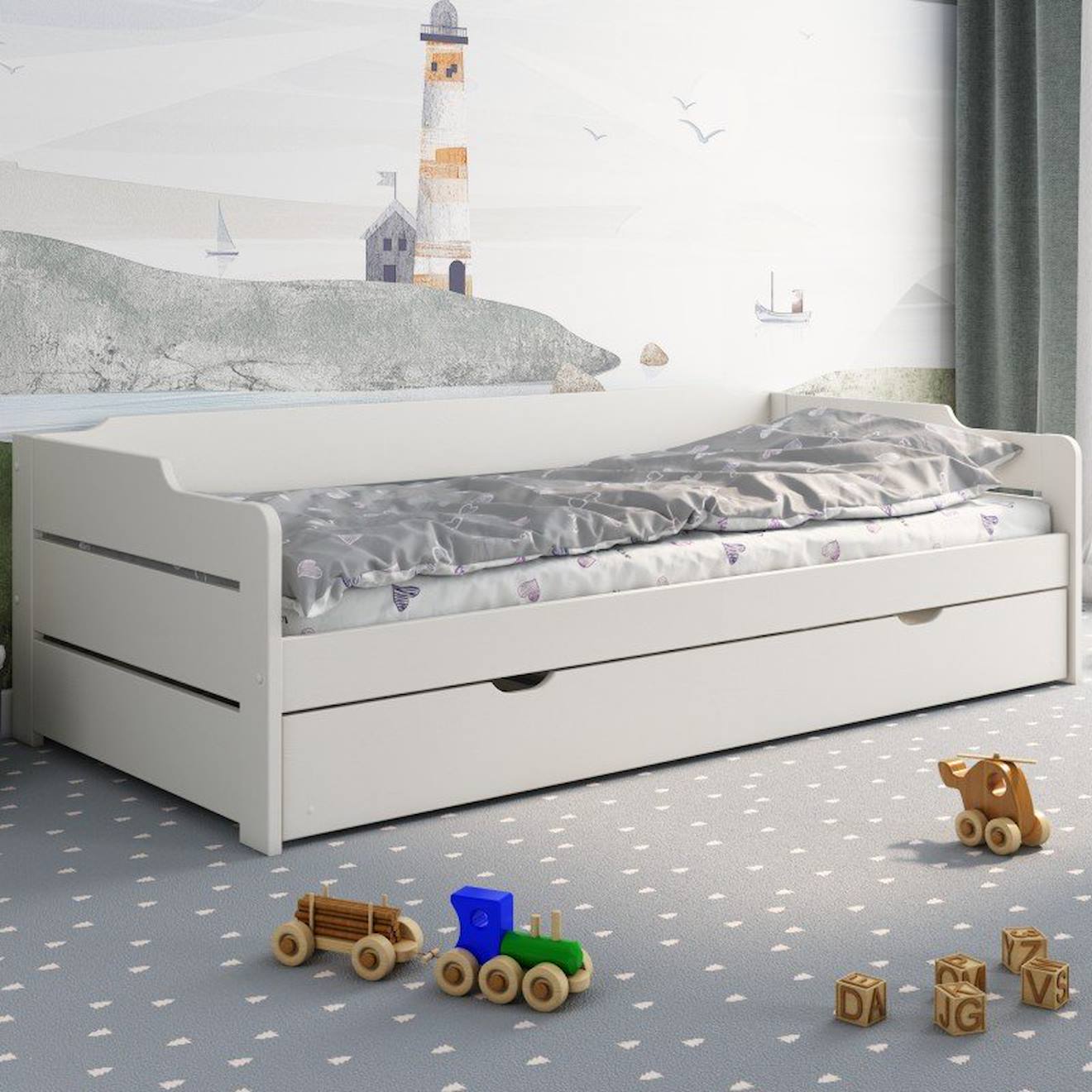 Lit Avec Lit Gigogne Et Matelas Pin Massif Arthur Blanc