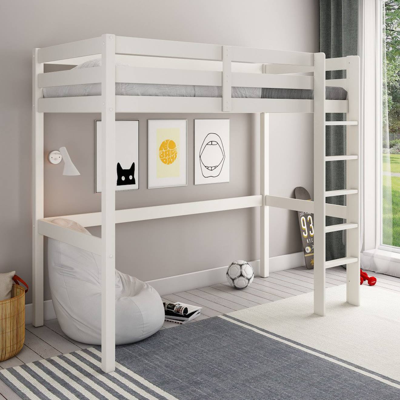 Lit Mezzanine Pin Massif Arthur Blanc
