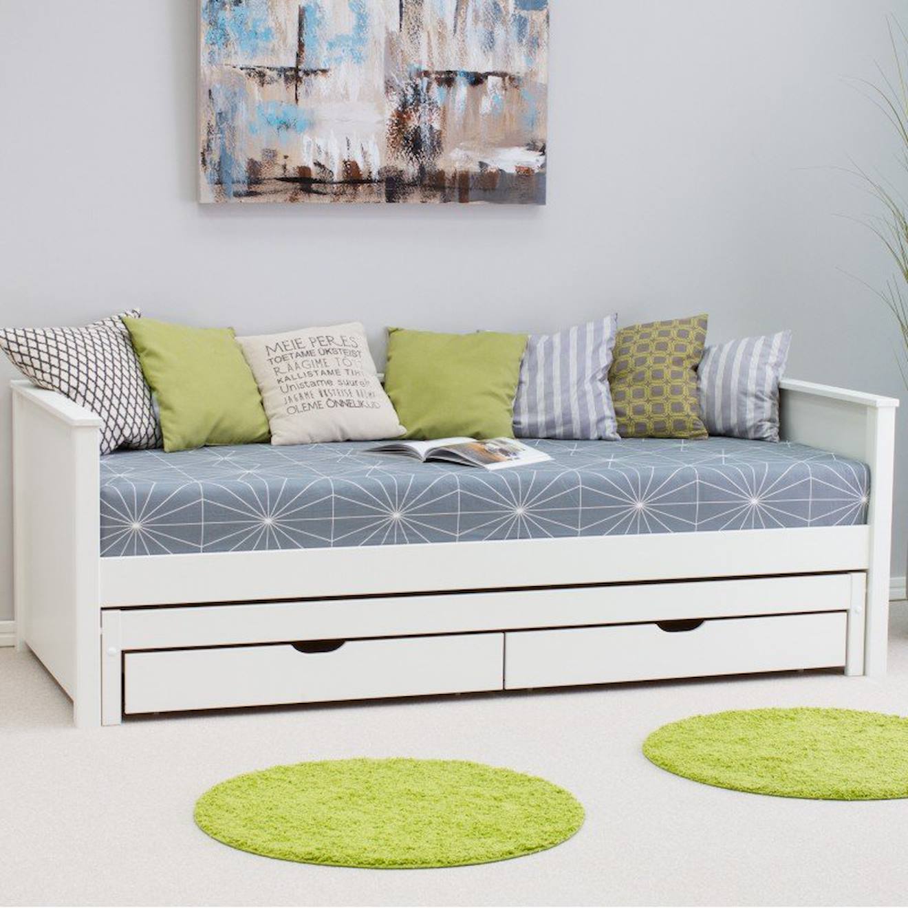 Lit Banquette Avec Lit Gigogne Pin Massif Basile Blanc