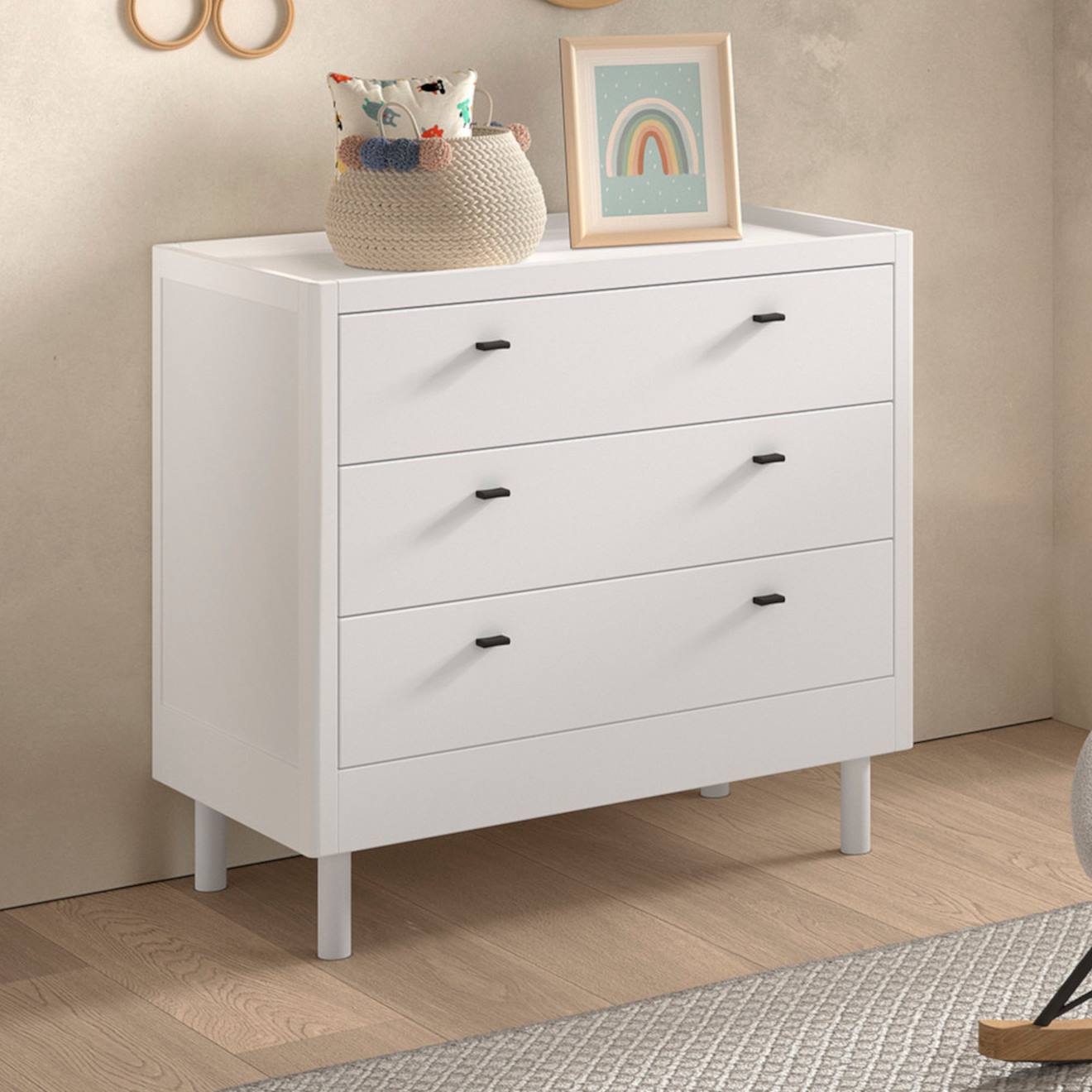 Commode 3 Tiroirs En Hêtre Massif Aubane Blanc