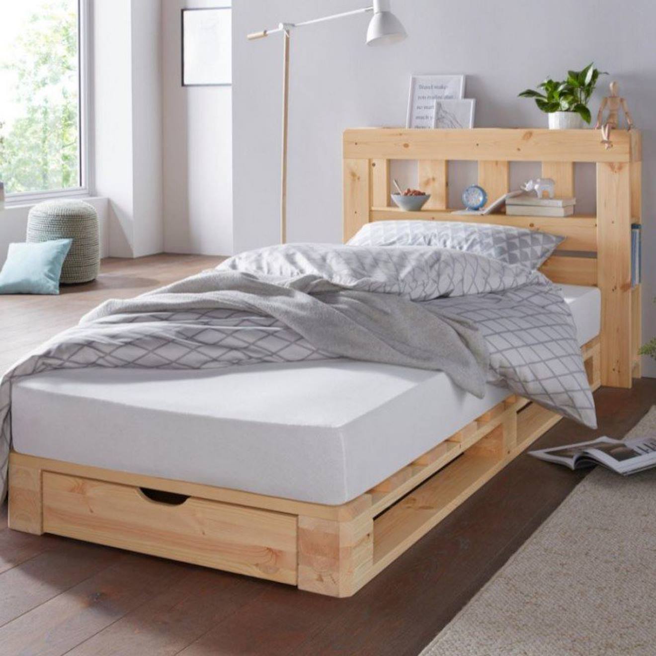 Lit Palette Avec Tête De Lit Pin Massif Siméon Bois Naturel