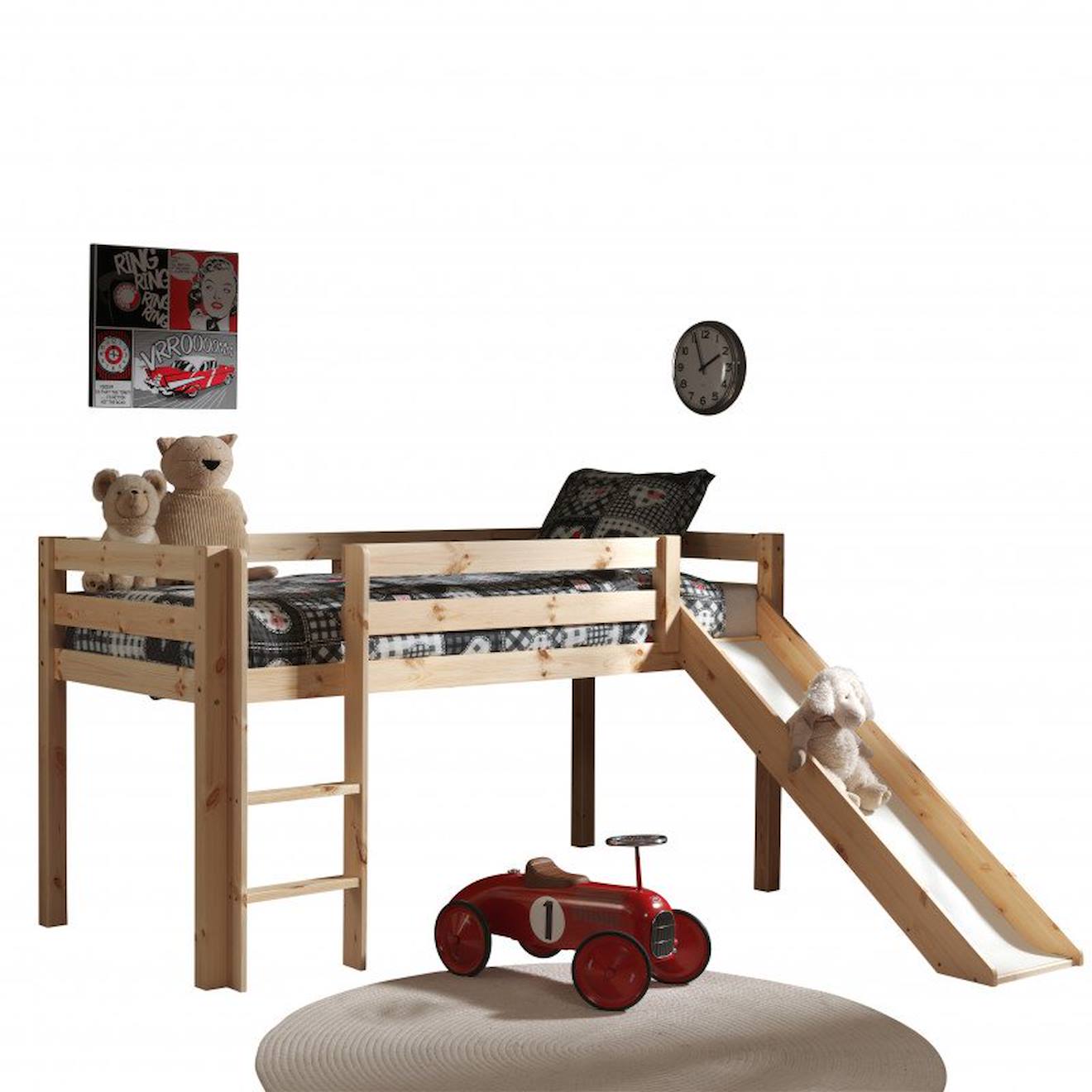 Lit Mi-hauteur Avec Toboggan En Pin Massif Naturel Armance & Faustin Naturel