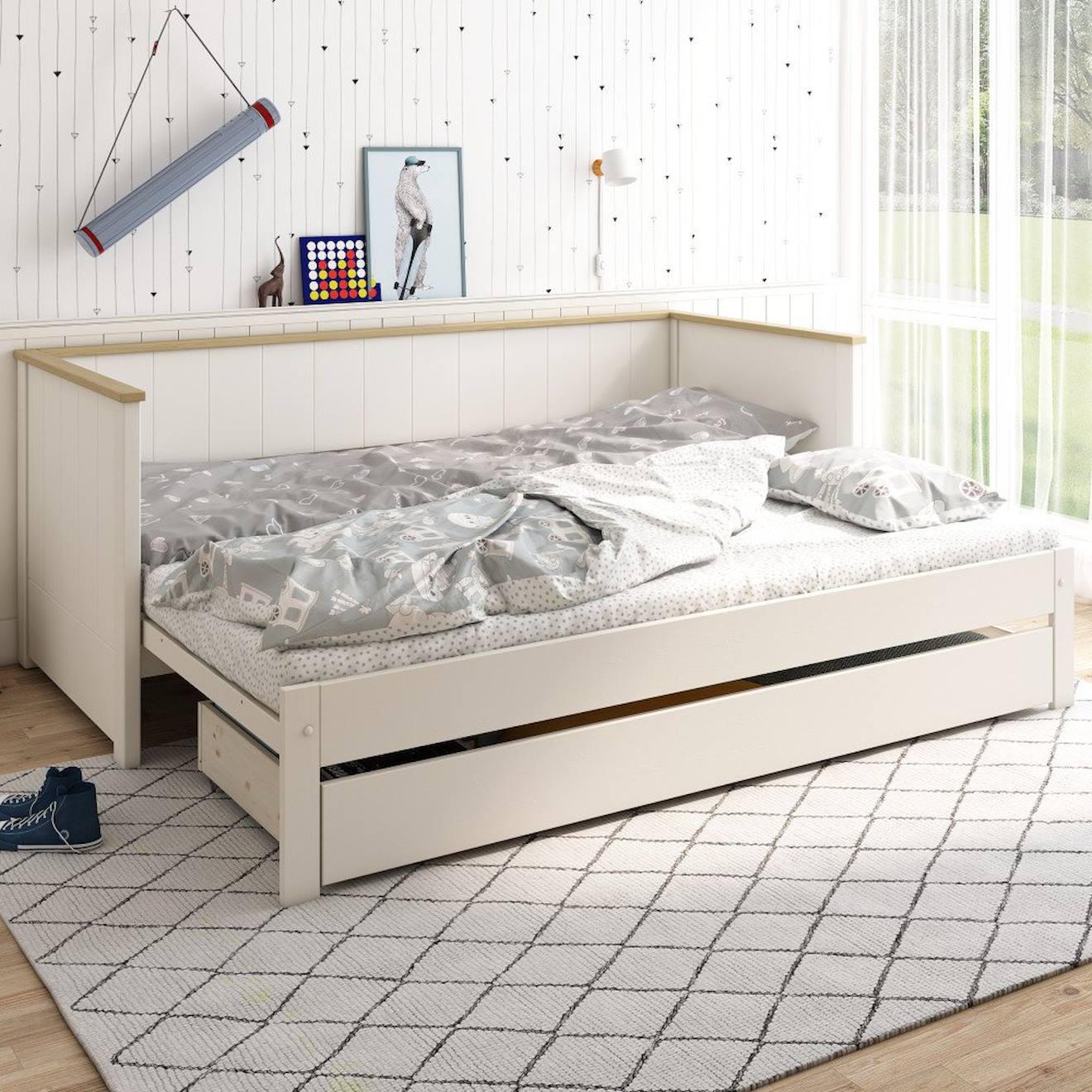 Lit Extensible Pin Massif Basile Blanc
