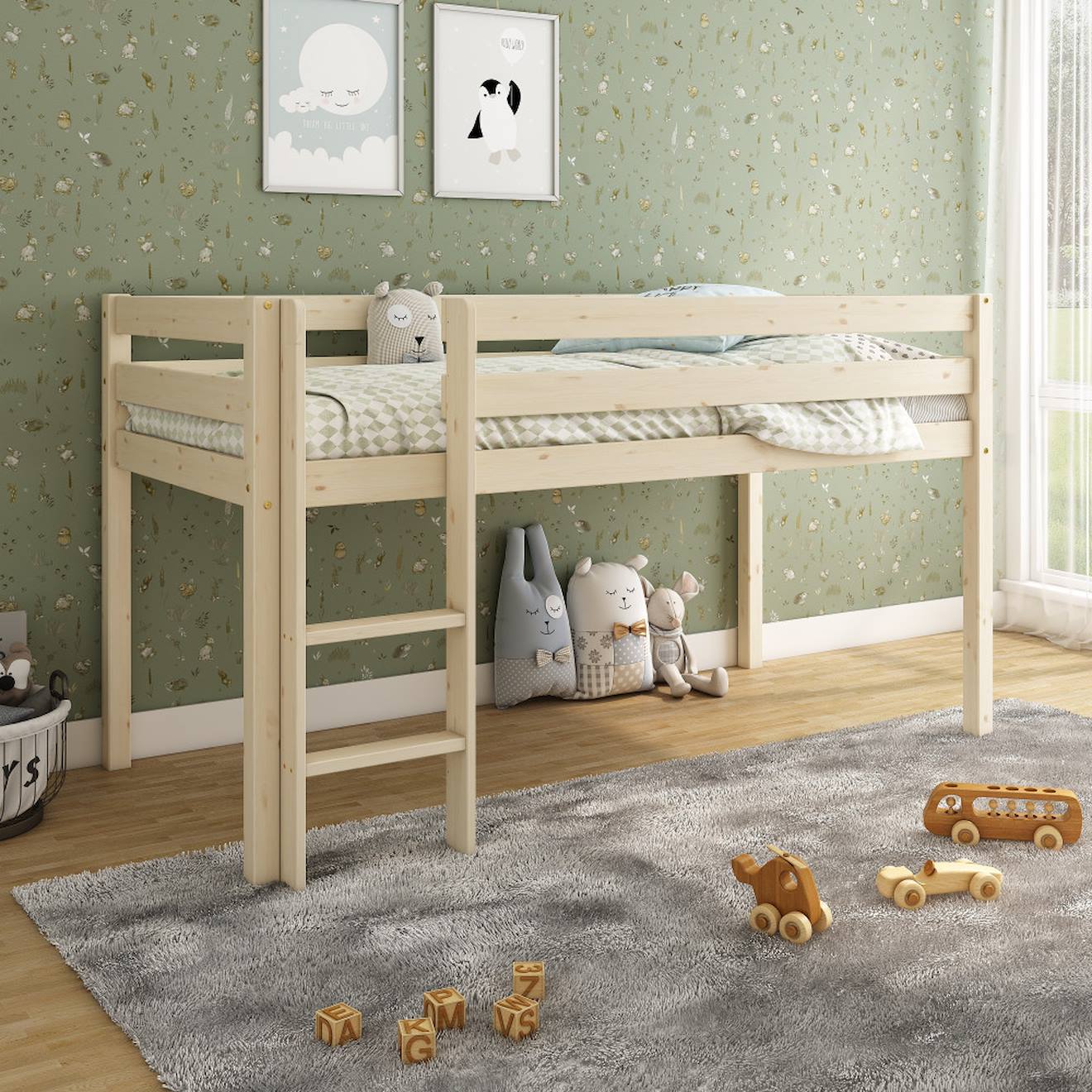 Lit Mi-hauteur Pin Massif Naturel Isidore Bois