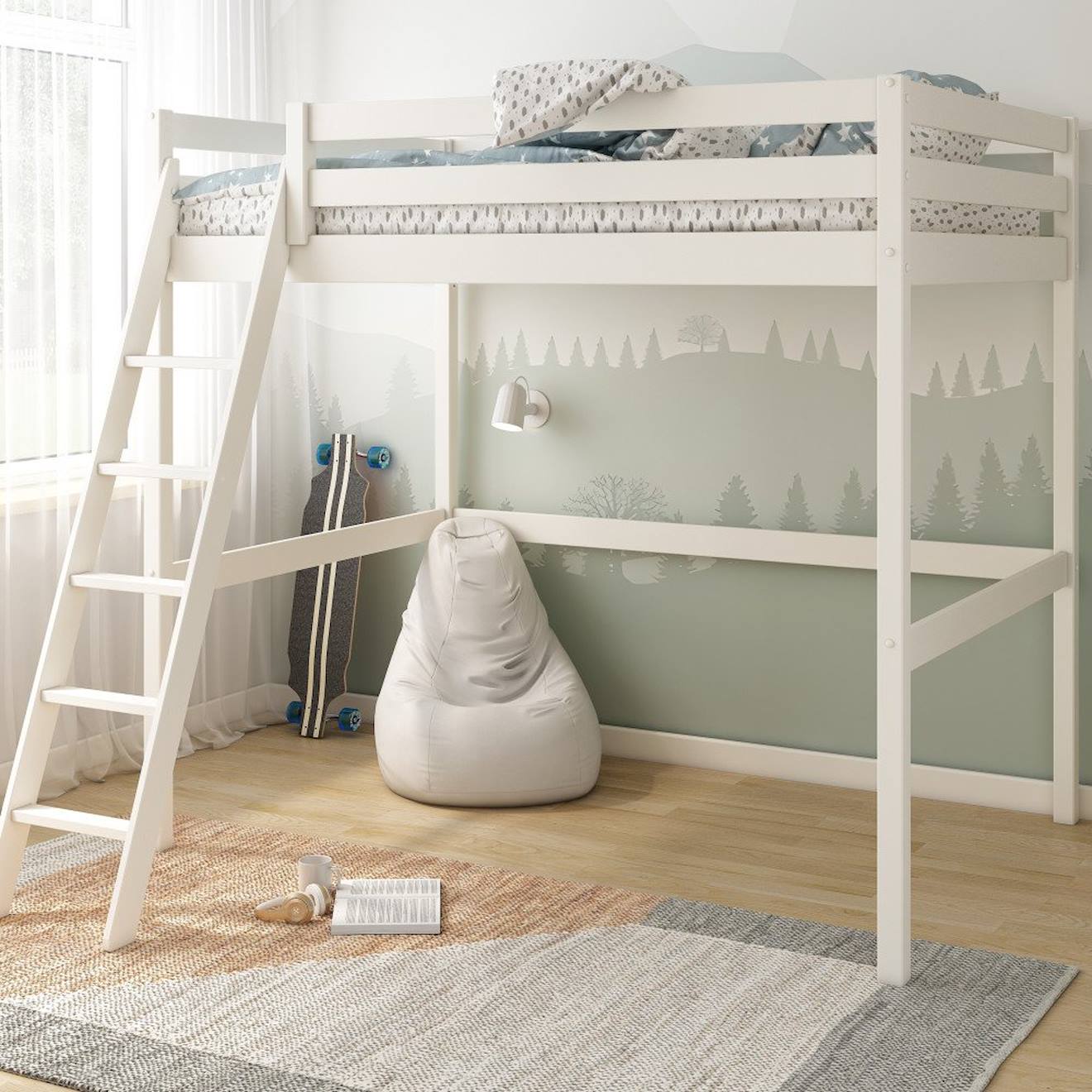 Lit Mezzanine 2 Places Pin Massif Isidore Blanc