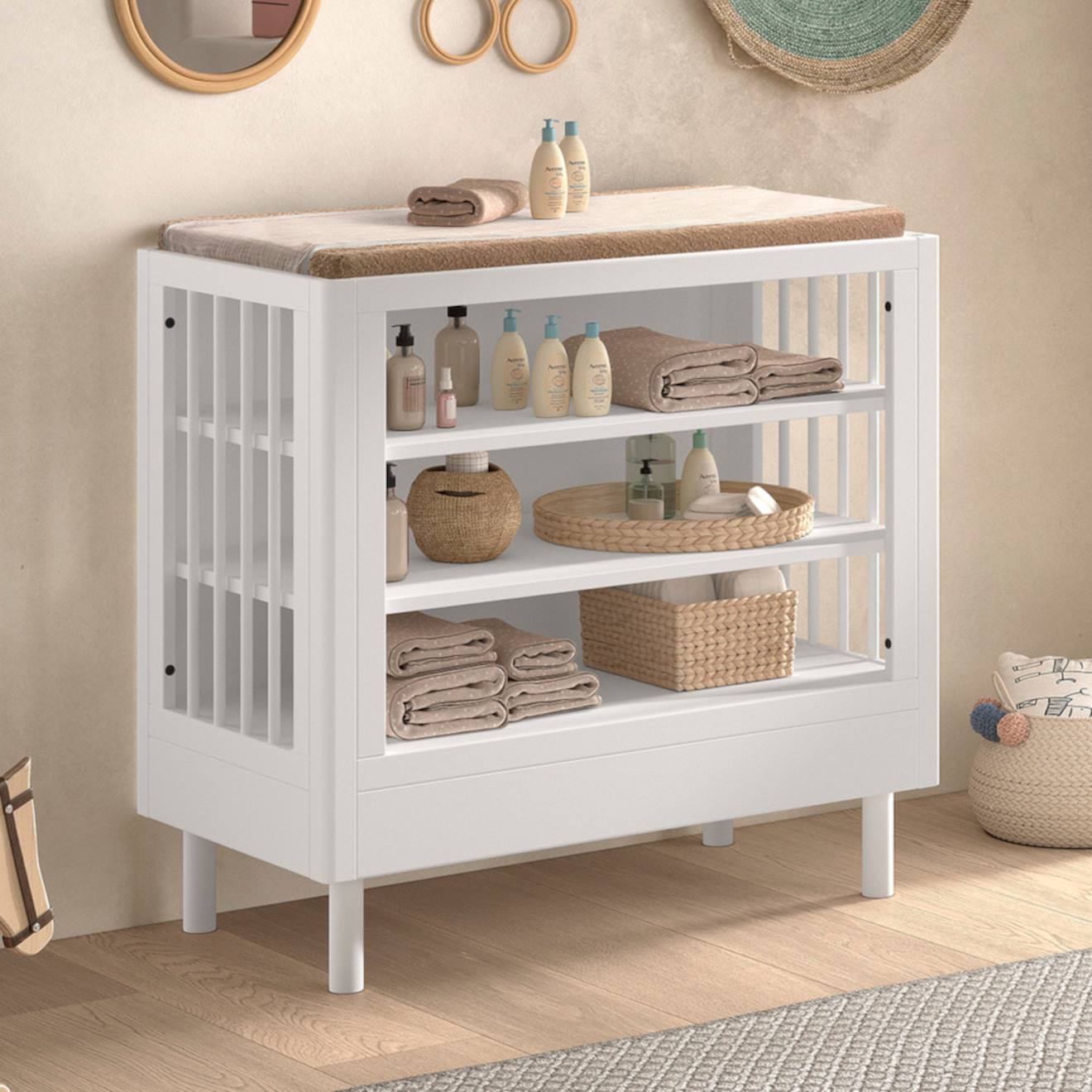 Table À Langer Bébé En Hêtre Massif Aubane Blanc
