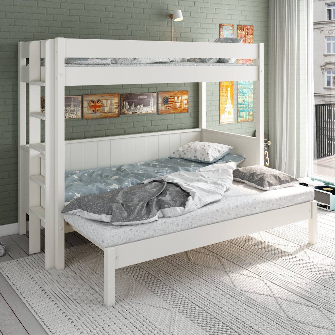 Lit Superposé Extensible Pin Massif Alceste Blanc