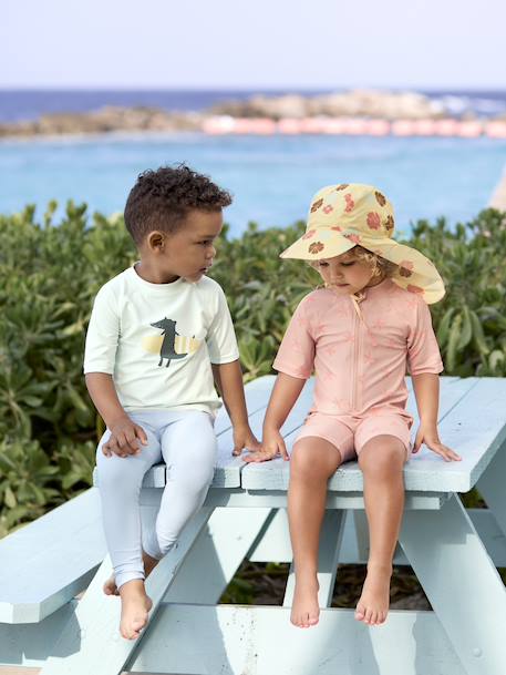 Tee-shirt de bains anti UV enfant LÄSSIG manches courtes écru+pêche+sable+vert 17 - vertbaudet enfant 